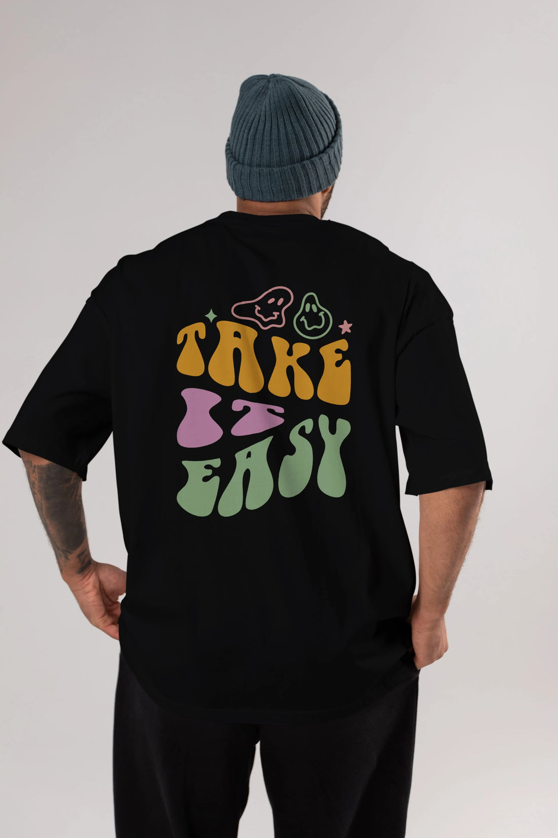 Take it Easy Yazılı Arka Baskılı Oversize t-shirt Erkek Kadın Unisex