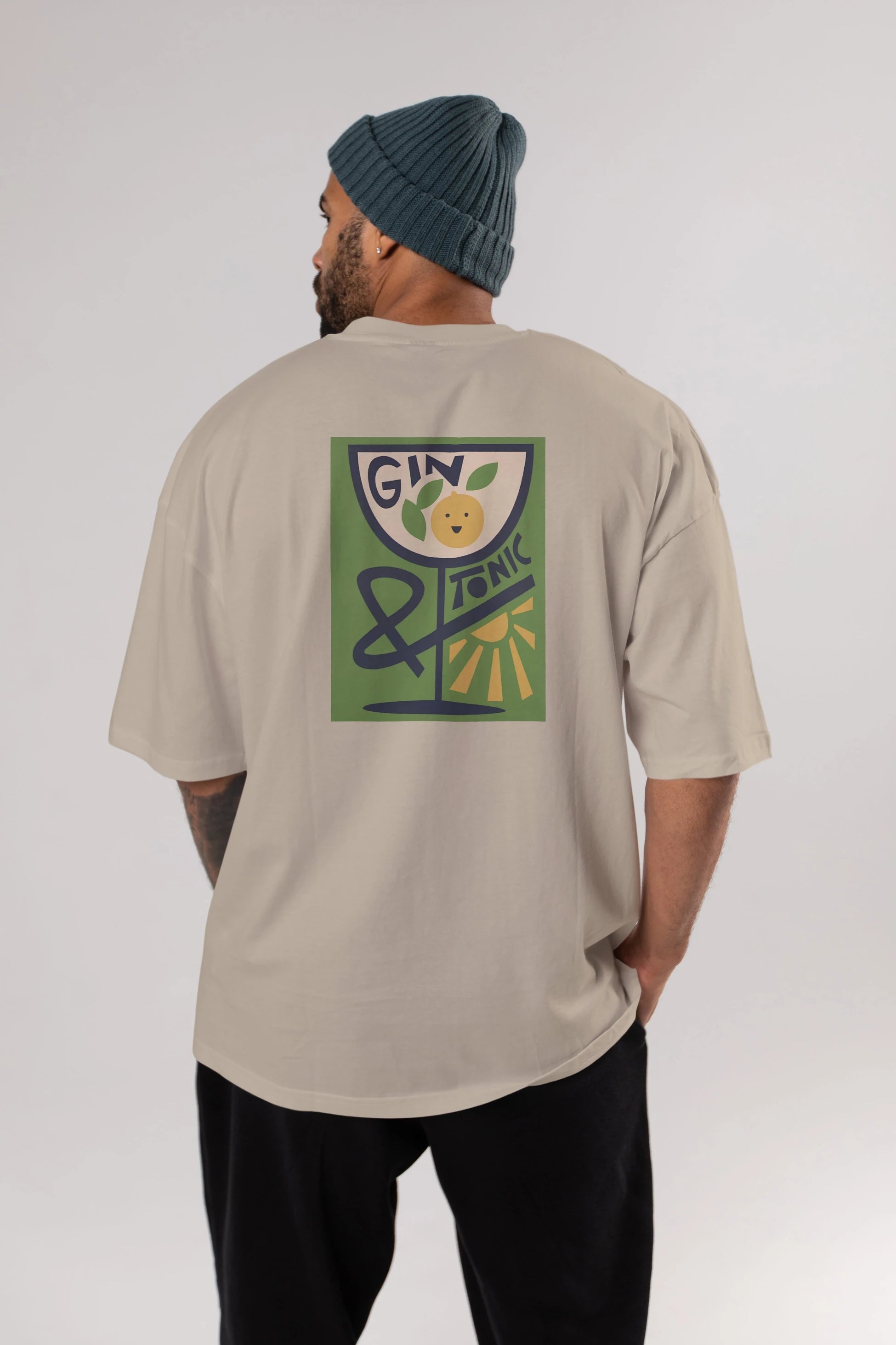 Gin Tonic 3 Arka Baskılı Oversize t-shirt Erkek Kadın Unisex %100 Pamuk Bisiklet Yaka tişort