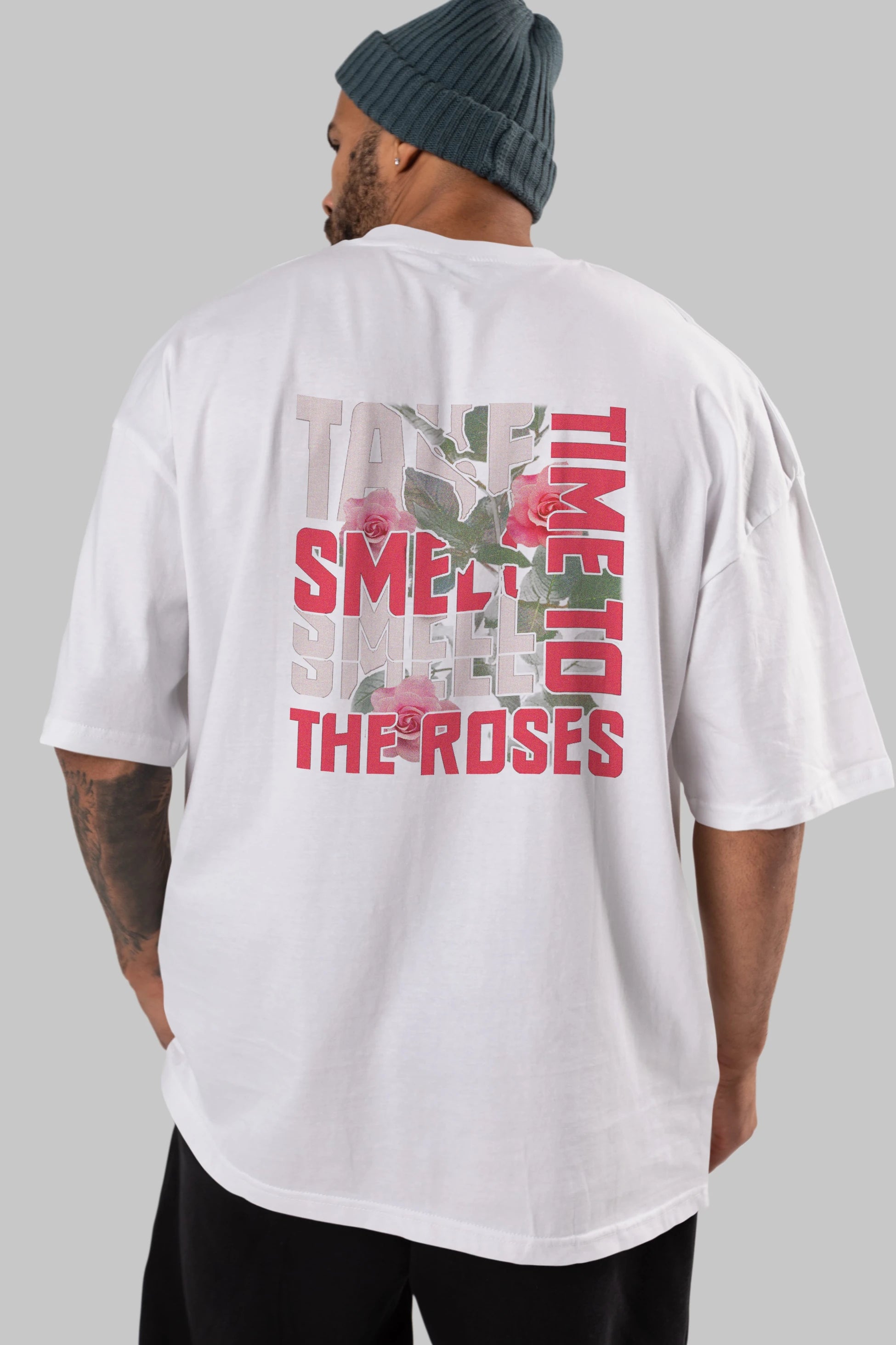 Take time to smell the roses Arka Baskılı Oversize t-shirt Erkek Kadın Unisex
