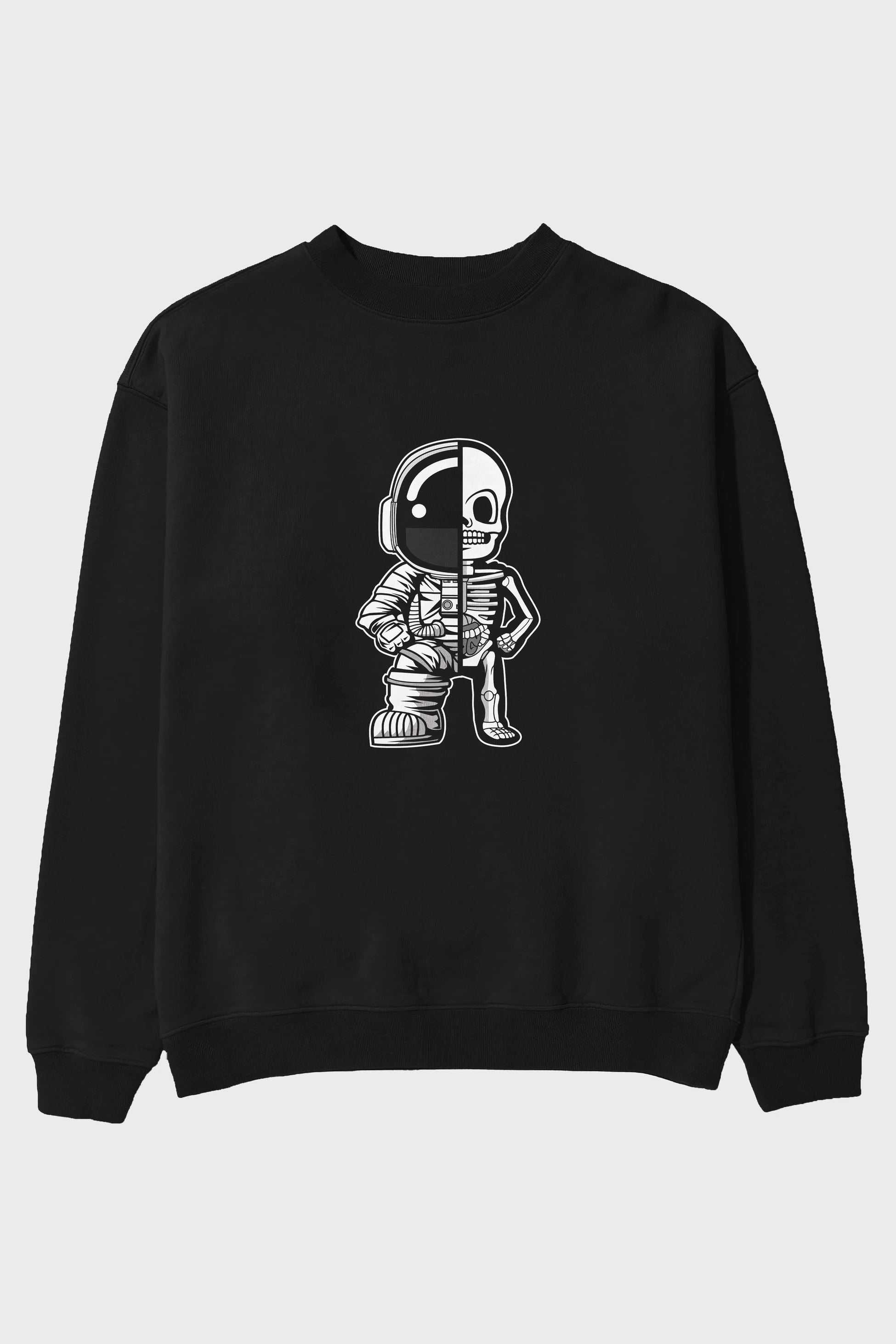 Astronaut Half Skeleton Ön Baskılı Oversize Sweatshirt Erkek Kadın Unisex
