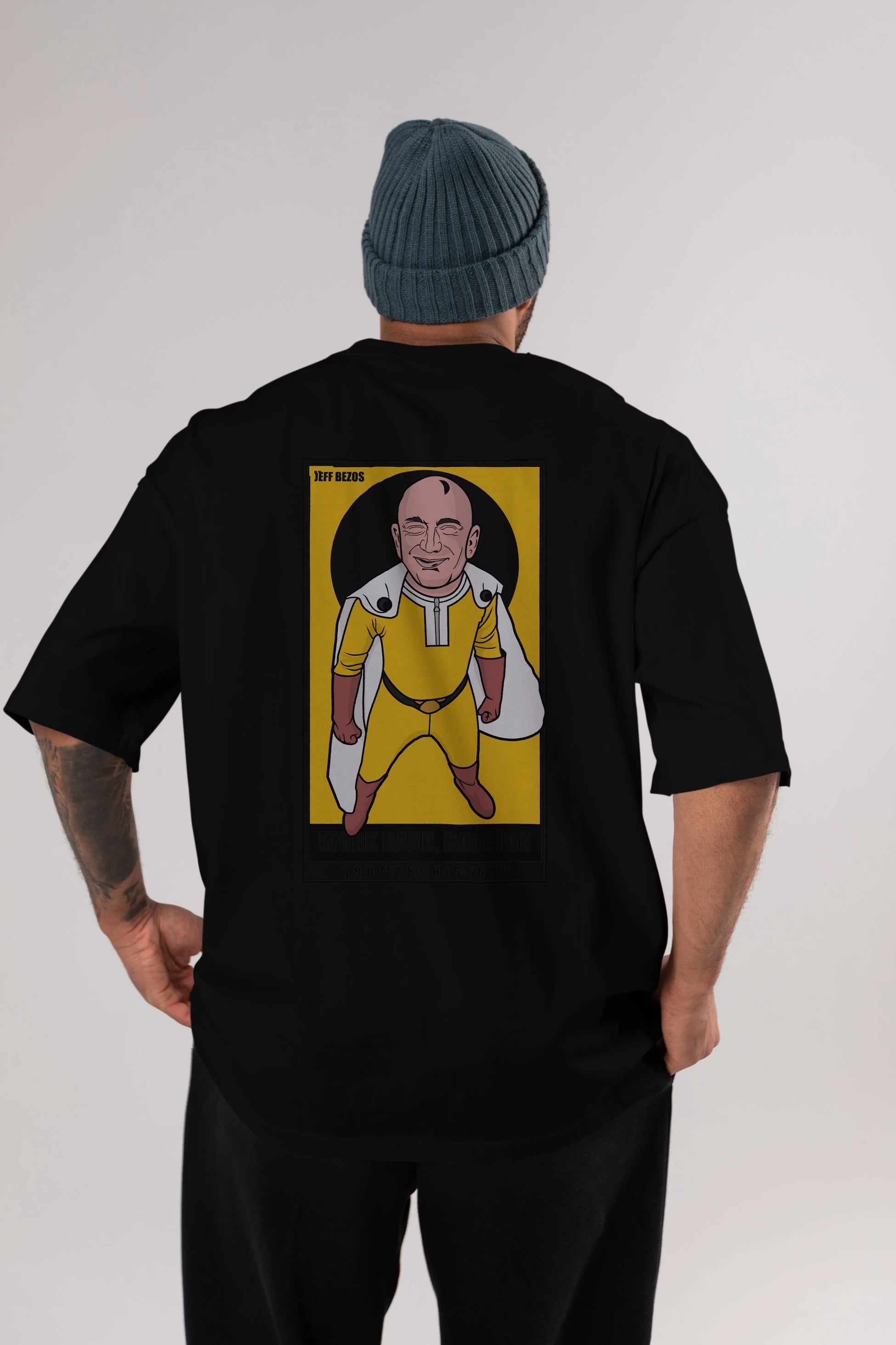 Jeff Bezos Saitama Arka Baskılı Oversize t-shirt Erkek Kadın Unisex %100 Pamuk tişort