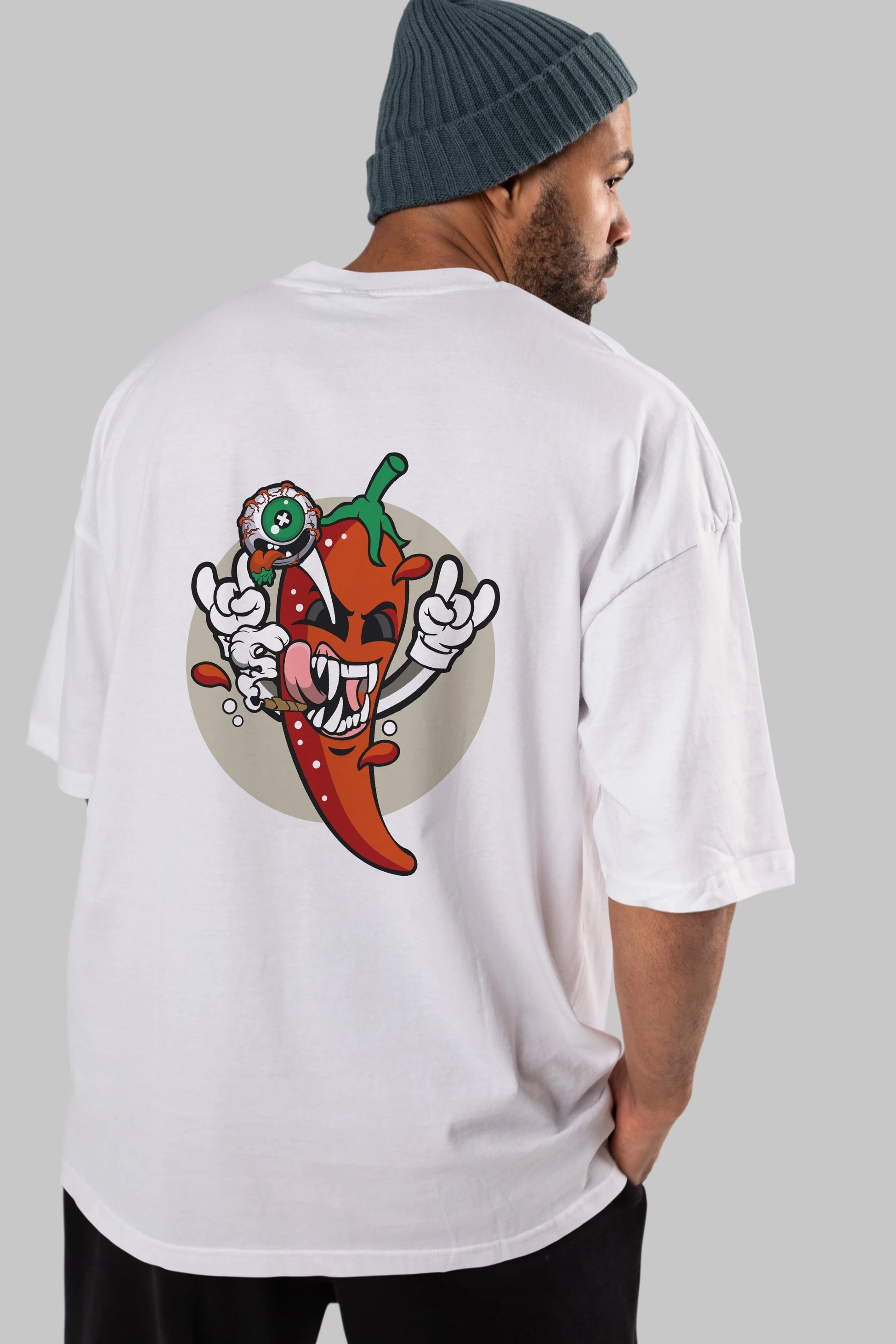 Chili Monster Arka Baskılı Oversize t-shirt Erkek Kadın Unisex %100 Pamuk tişort