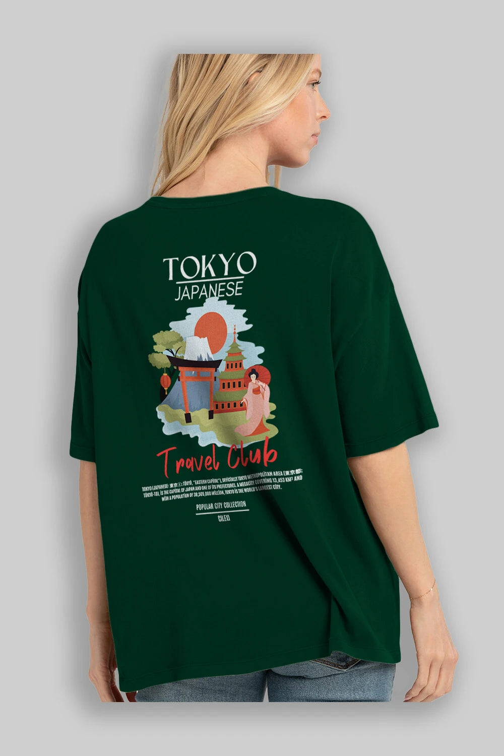 Tokyo Japanese Arka Baskılı Oversize t-shirt Erkek Kadın Pamuk Bisiklet Yaka tişort