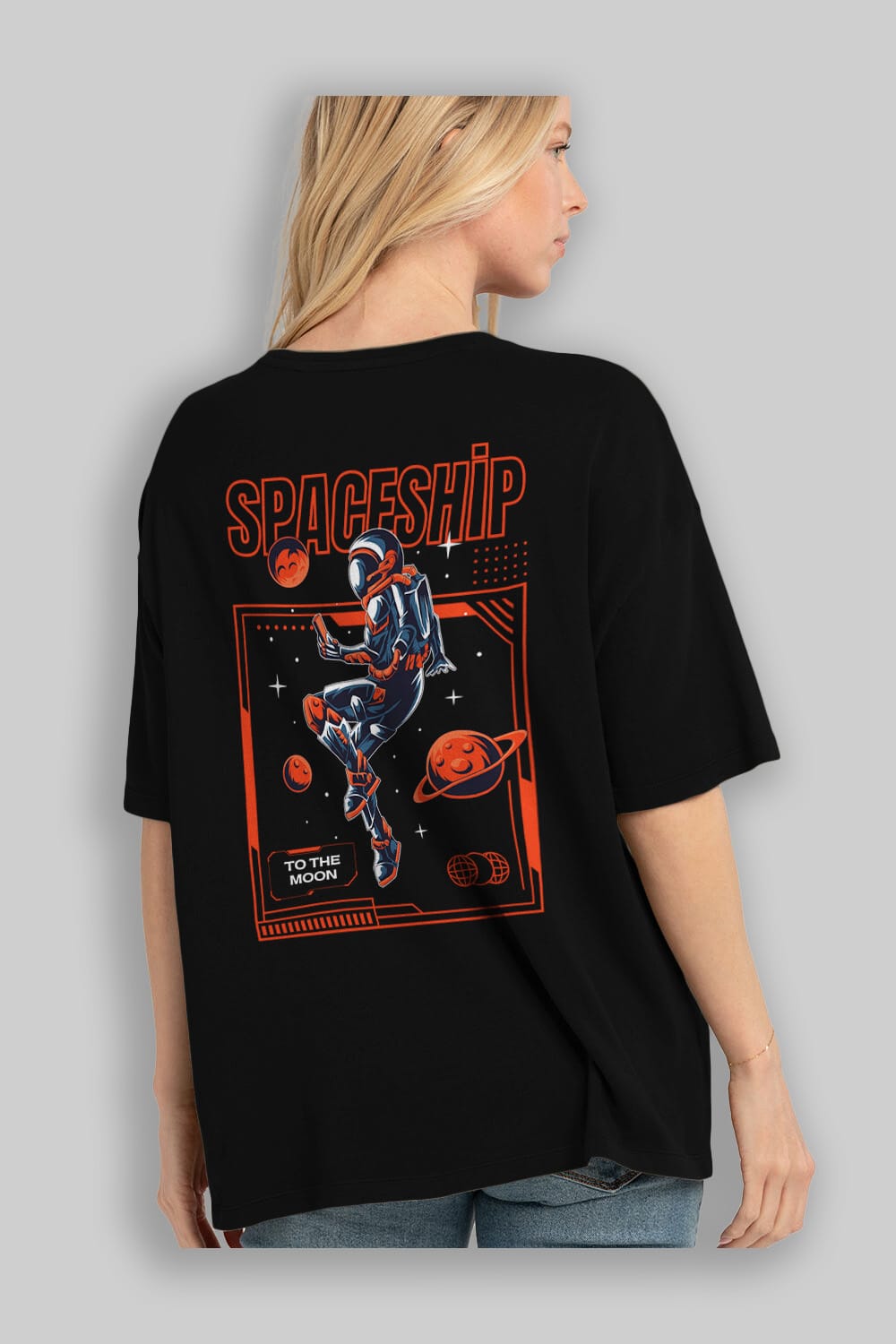 Spaceship Arka Baskılı Oversize t-shirt Erkek Kadın Unisex