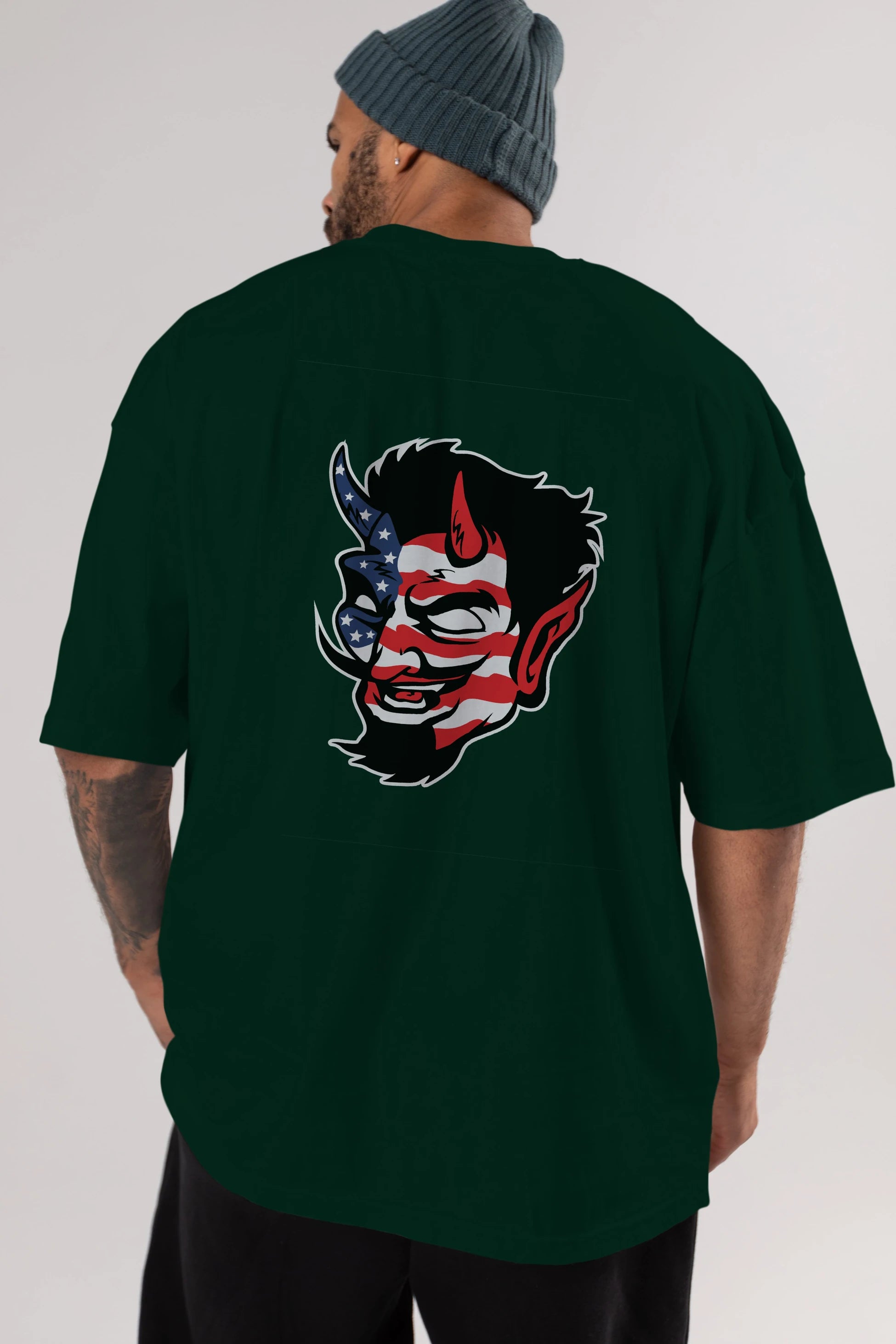 American Devil Arka Baskılı Oversize t-shirt Erkek Kadın Unisex %100 Pamuk tişort