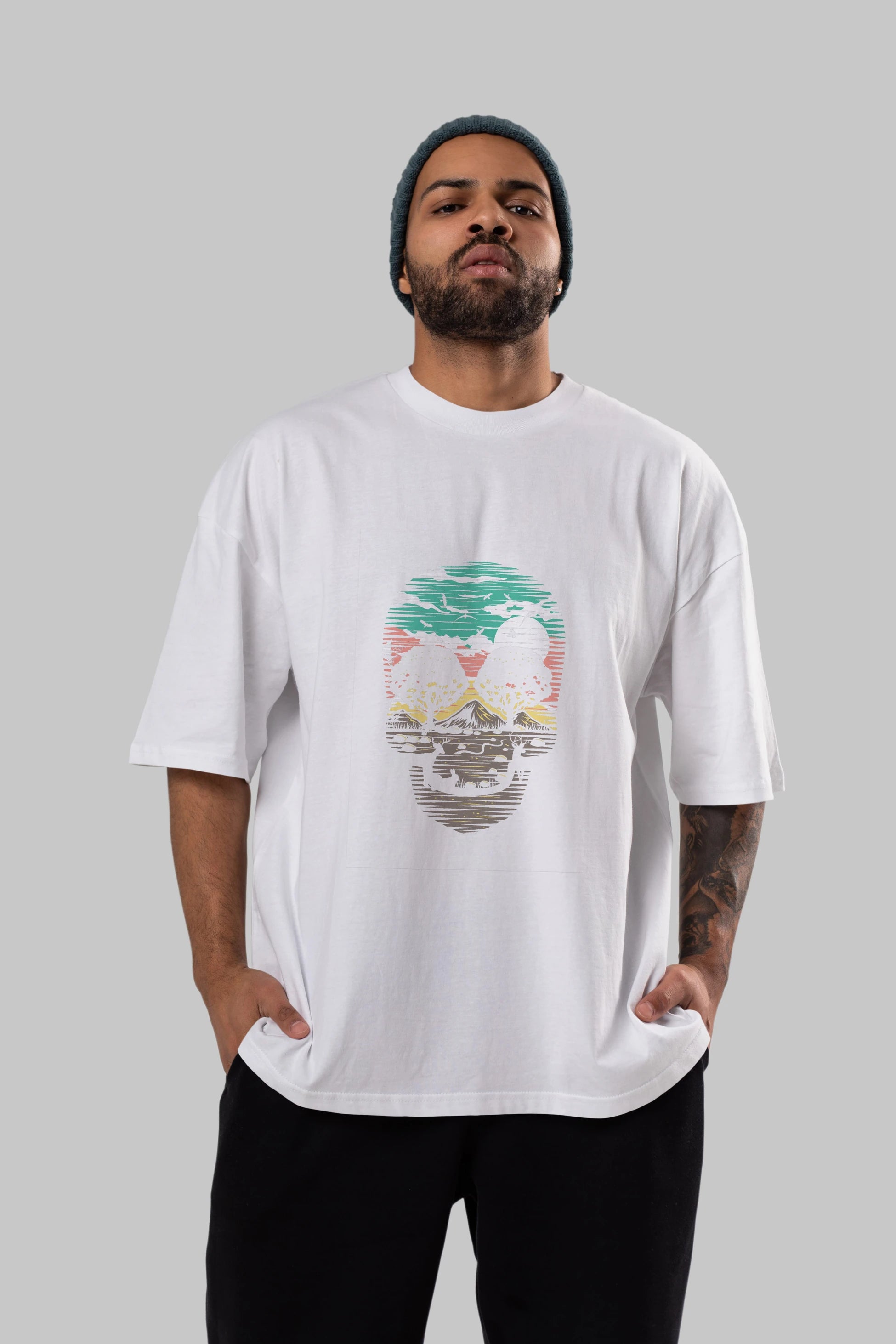 Skull Nature Ön Baskılı Oversize t-shirt %100 pamuk Erkek Kadın Unisex