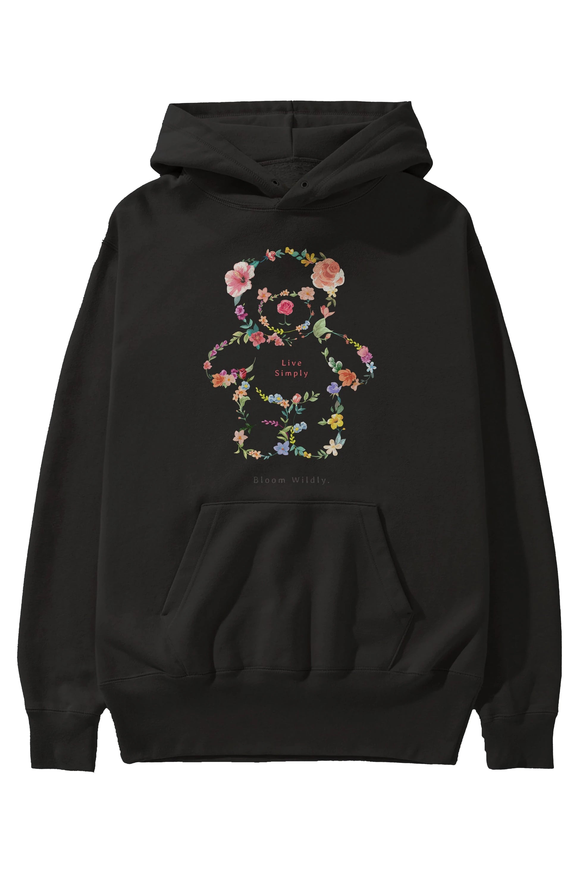 Teddy Bear Flowers Ön Baskılı Hoodie Oversize Kapüşonlu Sweatshirt Erkek Kadın Unisex