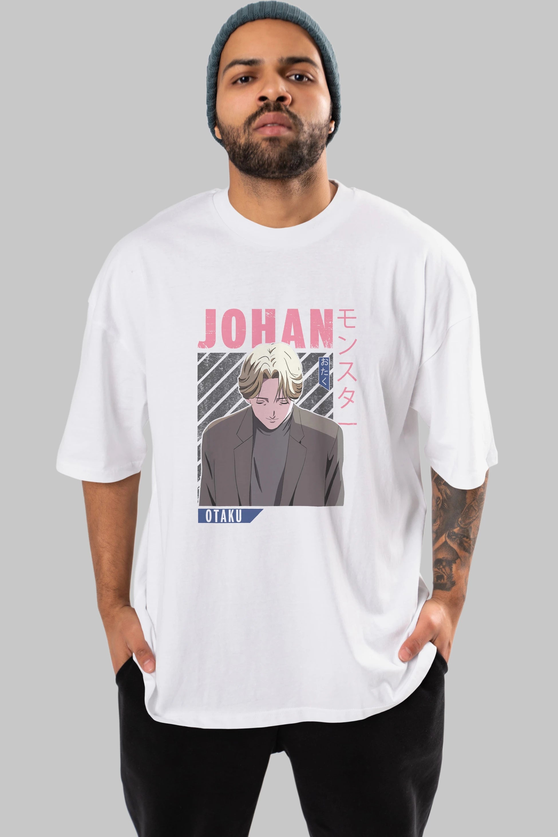 Johan Liebert MONSTER Anime Ön Baskılı Oversize t-shirt %100 pamuk Erkek Kadın Unisex