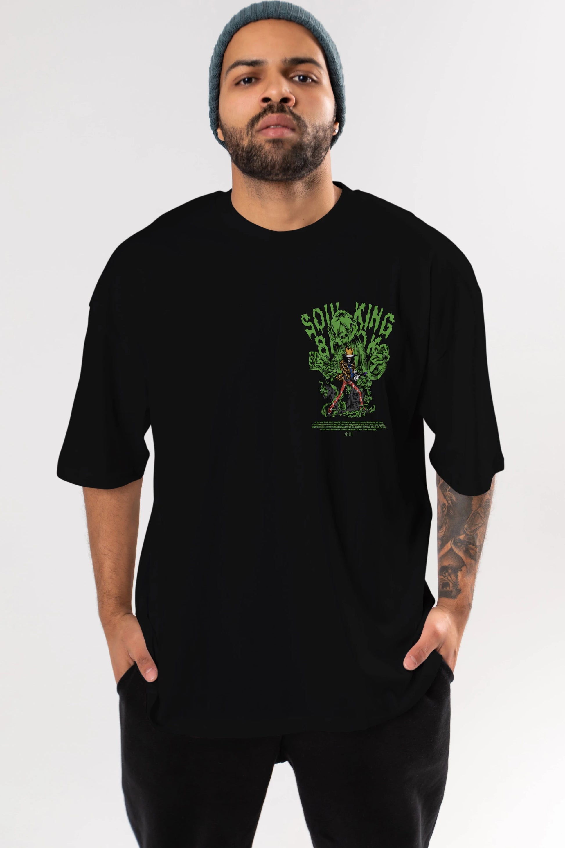 Soul King Brook Ön Sol Baskılı Oversize t-shirt Erkek Kadın Unisex %100 Pamuk Bisiklet Yaka tişort