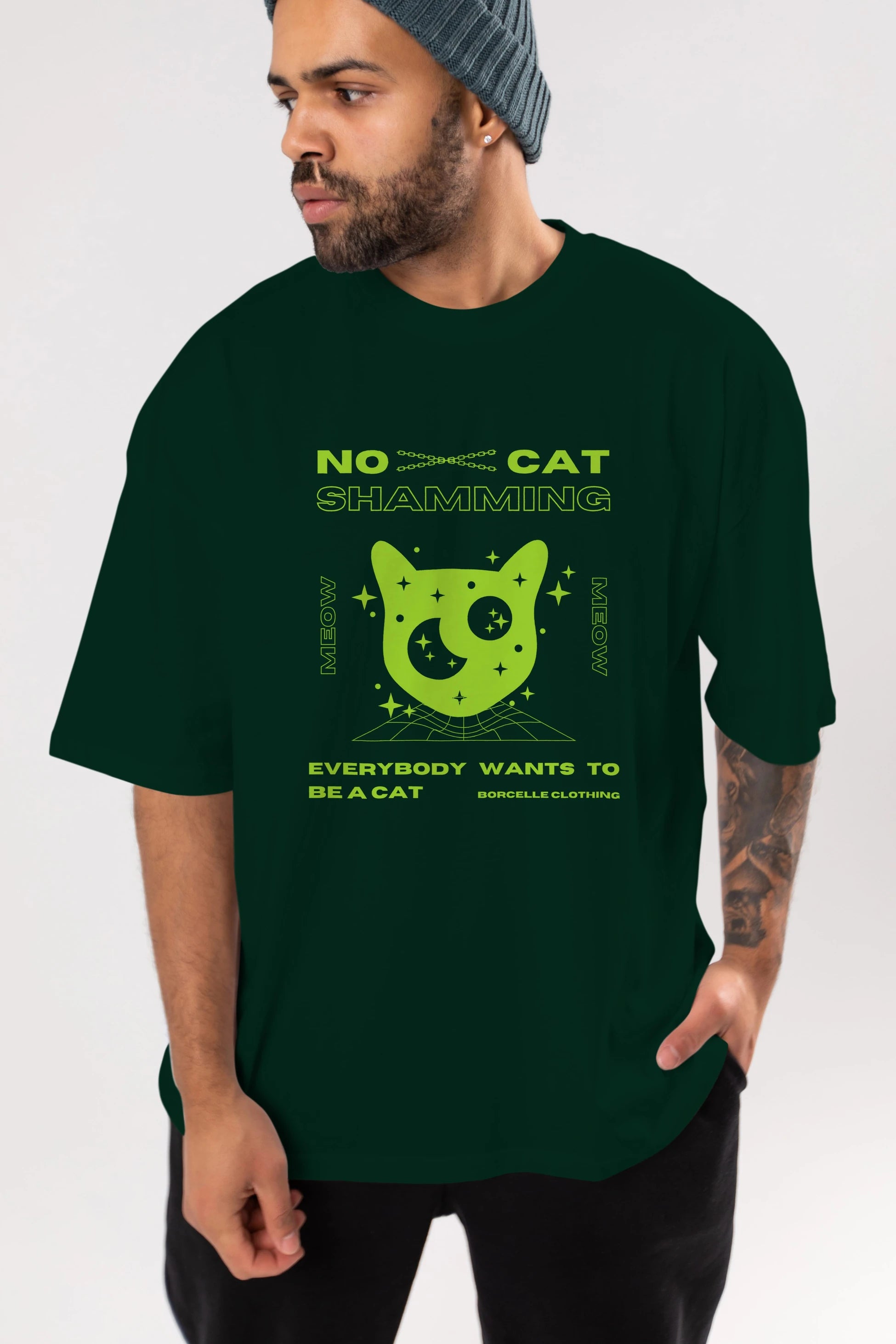 No Cat Shamming Yazılı Ön Baskılı Oversize t-shirt Erkek Kadın Unisex