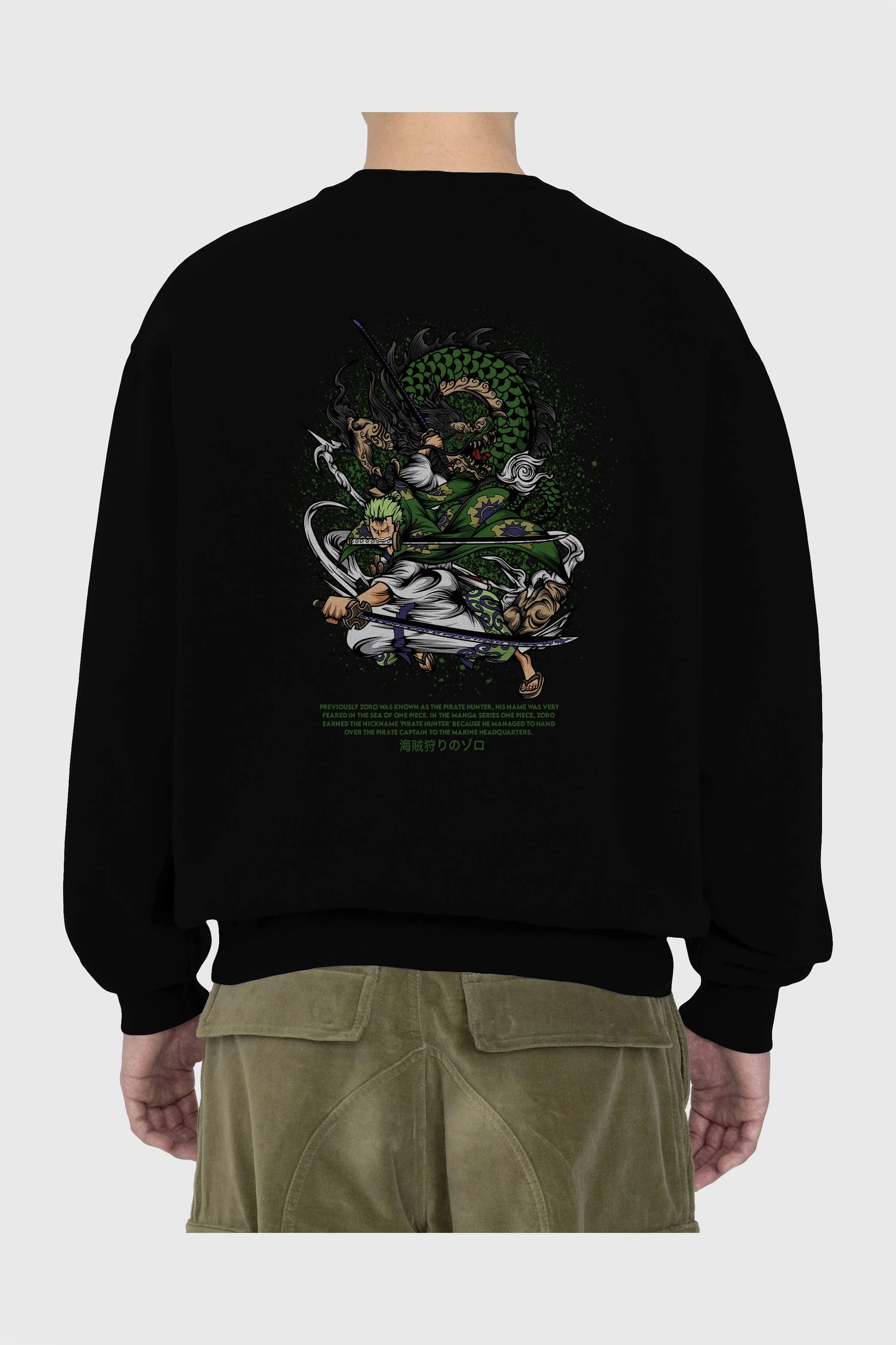Zoro Anime Arka Baskılı Oversize Sweatshirt Erkek Kadın Unisex