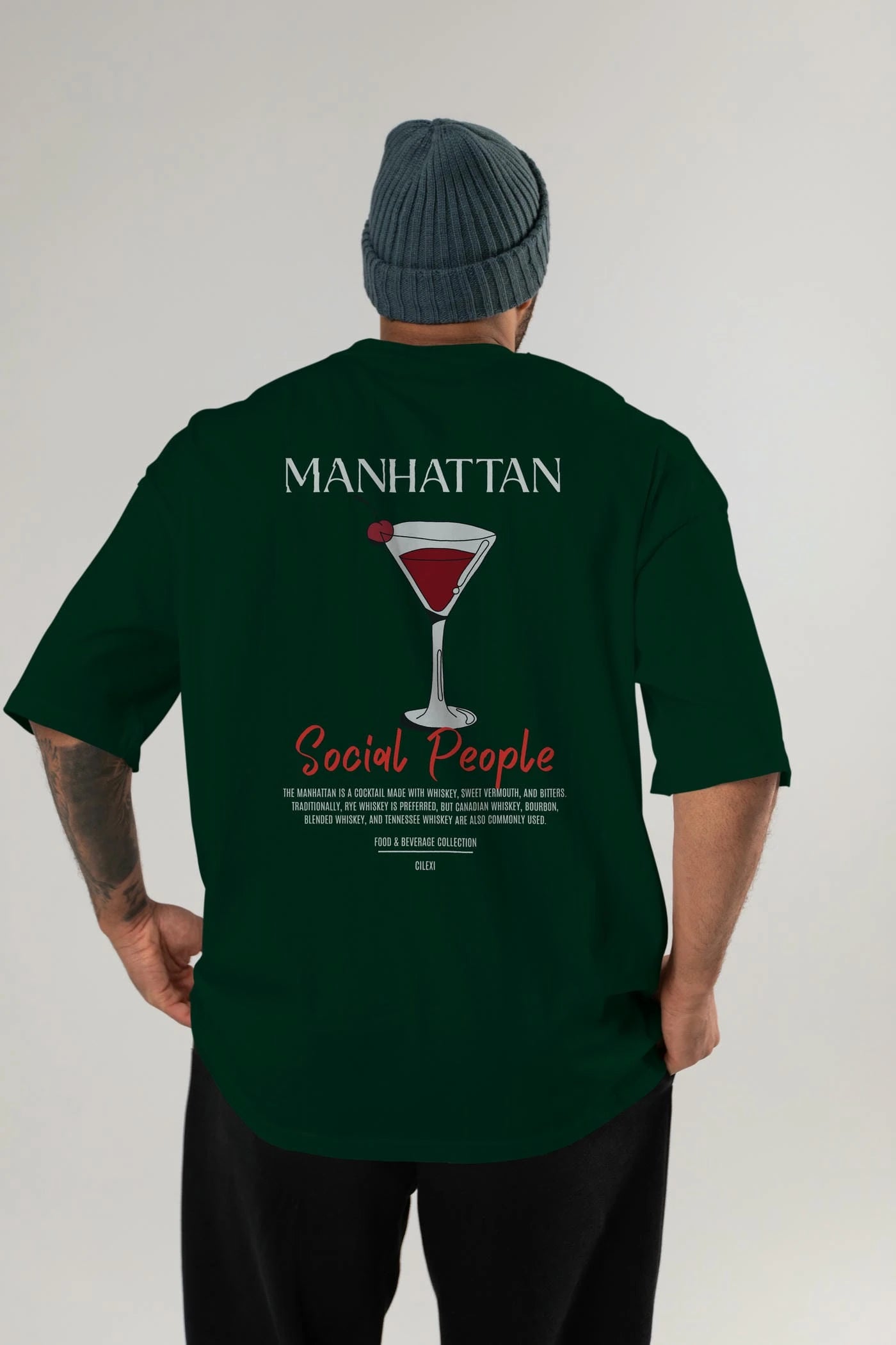 Manhattan Kokteyl Serisi Baskılı Oversize t-shirt Erkek Kadın Unisex %100 Pamuk Bisiklet Yaka tişort
