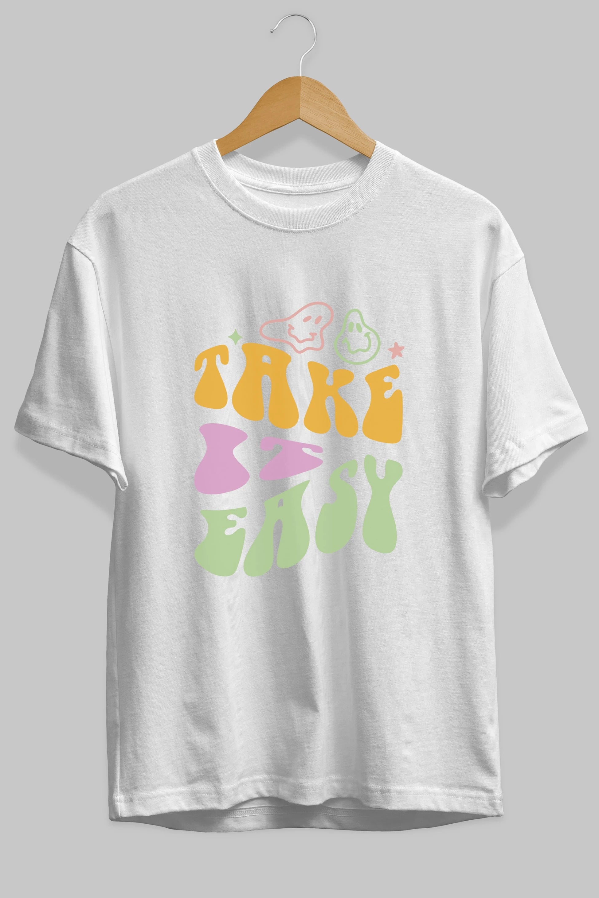 Take it Easy Yazılı Ön Baskılı Oversize t-shirt Erkek Kadın Unisex