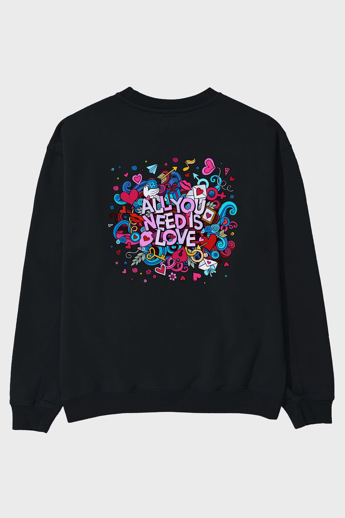 Cute Fun Colorful Heart Art Love Arka Baskılı Oversize Sweatshirt Erkek Kadın Unisex