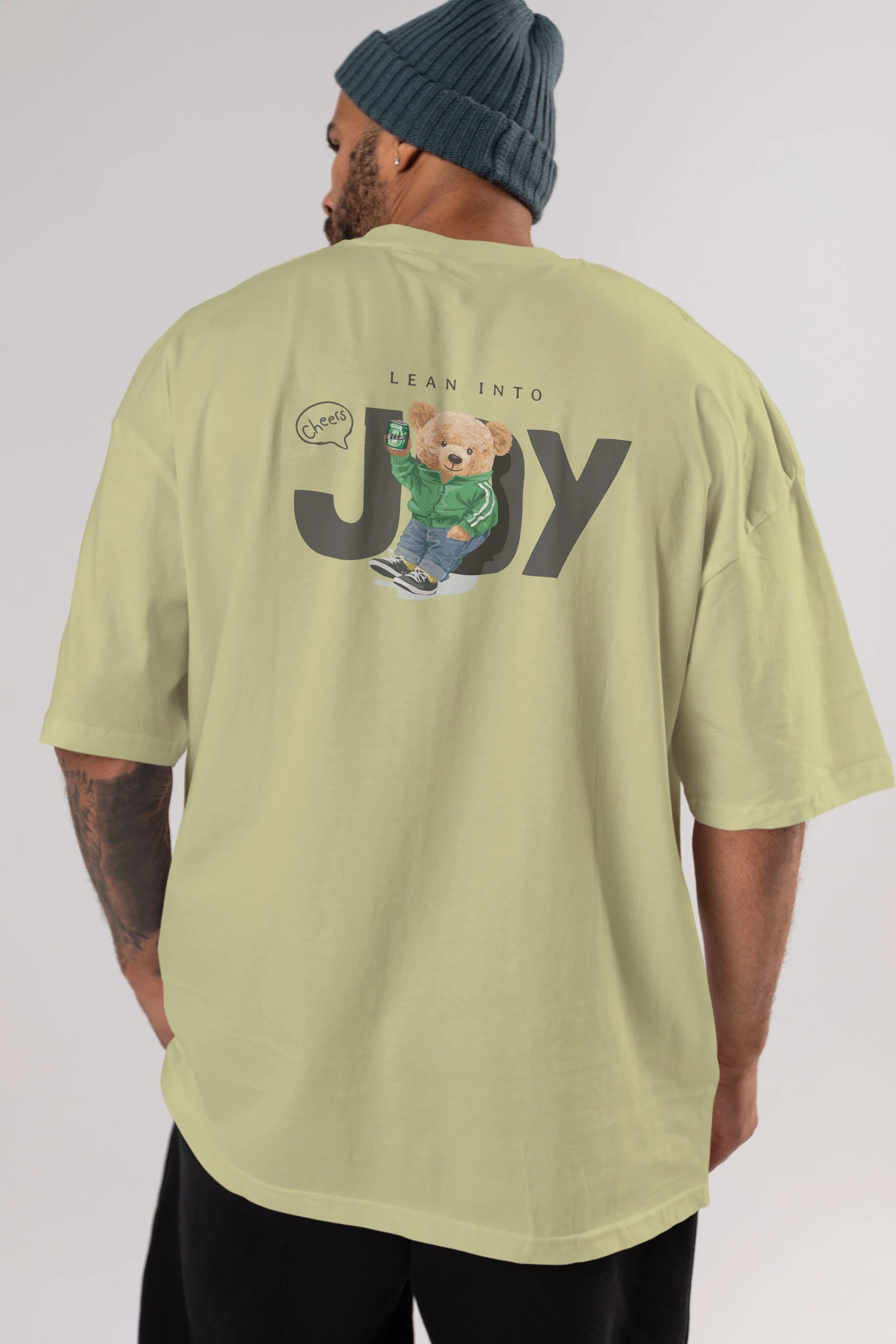 Teddy Bear Joy Arka Baskılı Oversize t-shirt Erkek Kadın Unisex %100 Pamuk