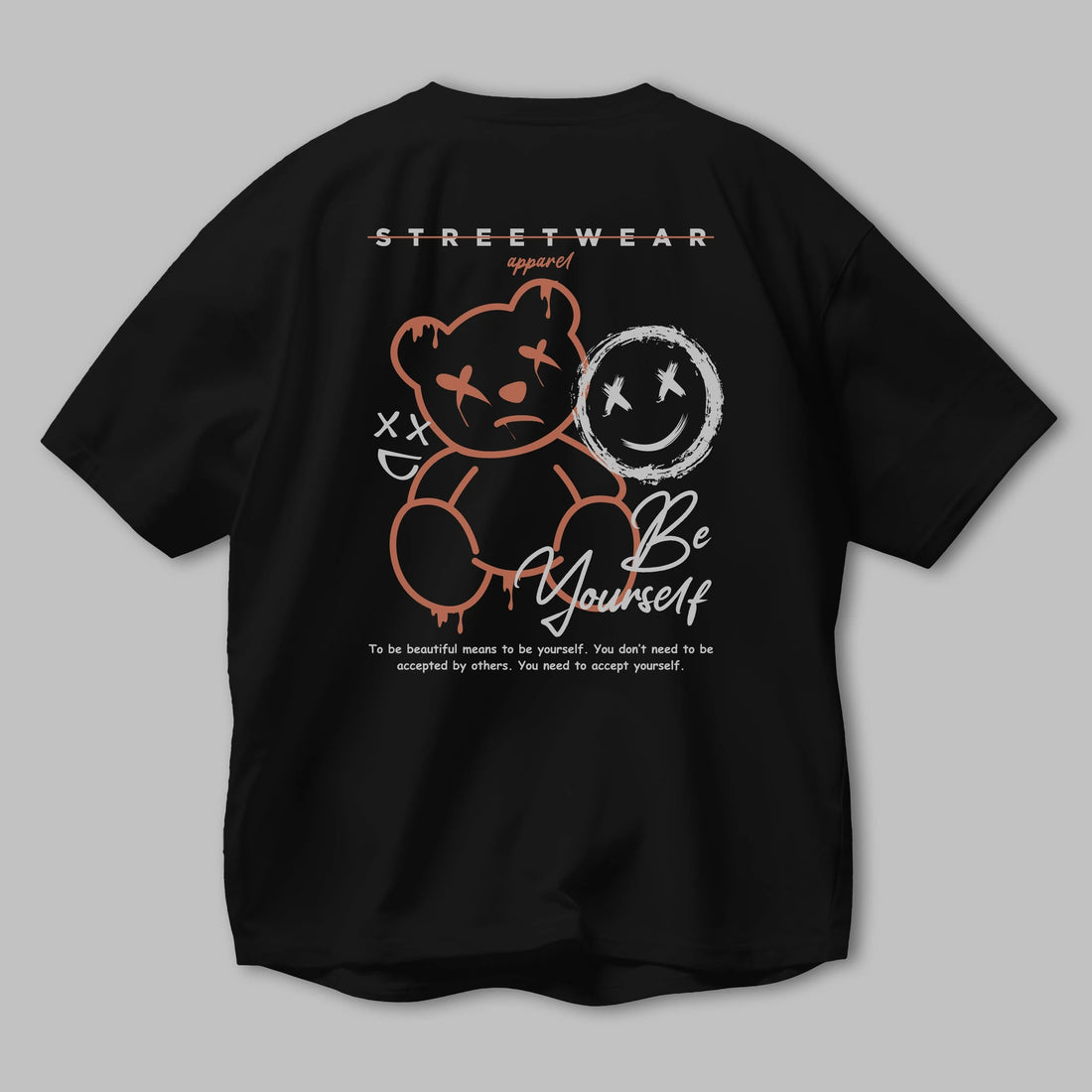 Be Yourself Bear Arka Baskılı Oversize t-shirt Erkek Kadın Unisex