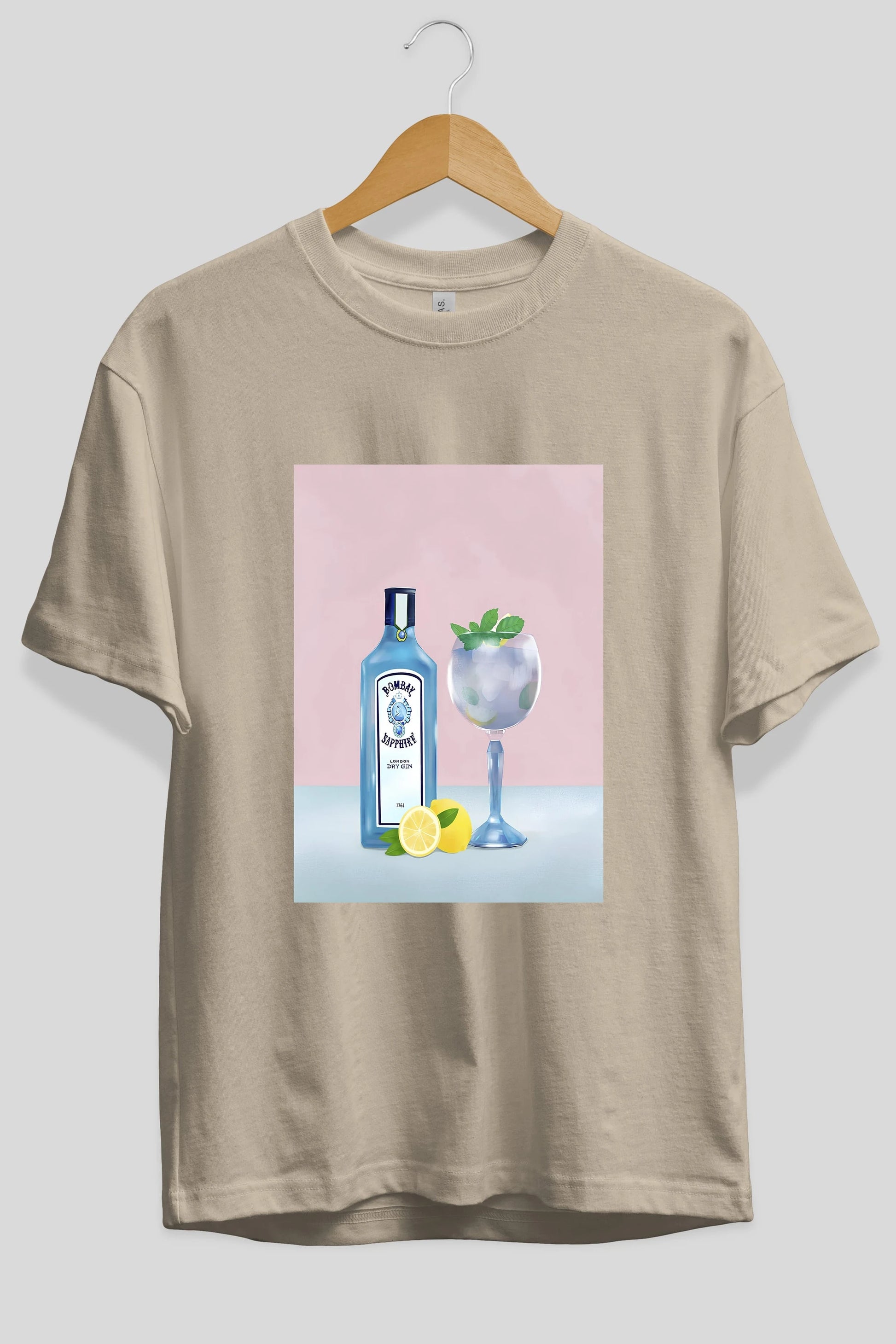 Bombay Sapphire Dry Gin Ön Baskılı Oversize t-shirt Erkek Kadın Unisex %100 Pamuk Bisiklet Yaka tişort