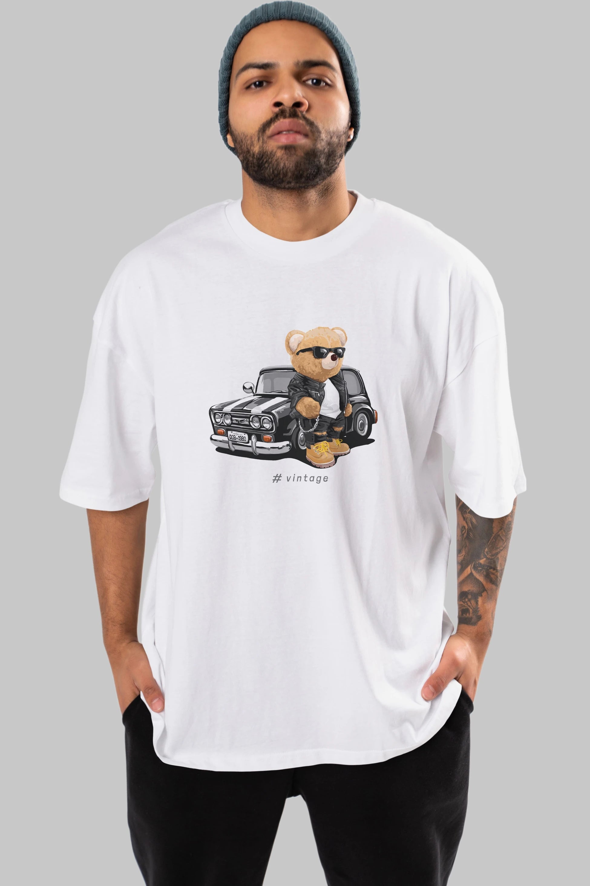 Teddy Bear Vintage Ön Baskılı Oversize t-shirt Erkek Kadın Unisex %100 Pamuk