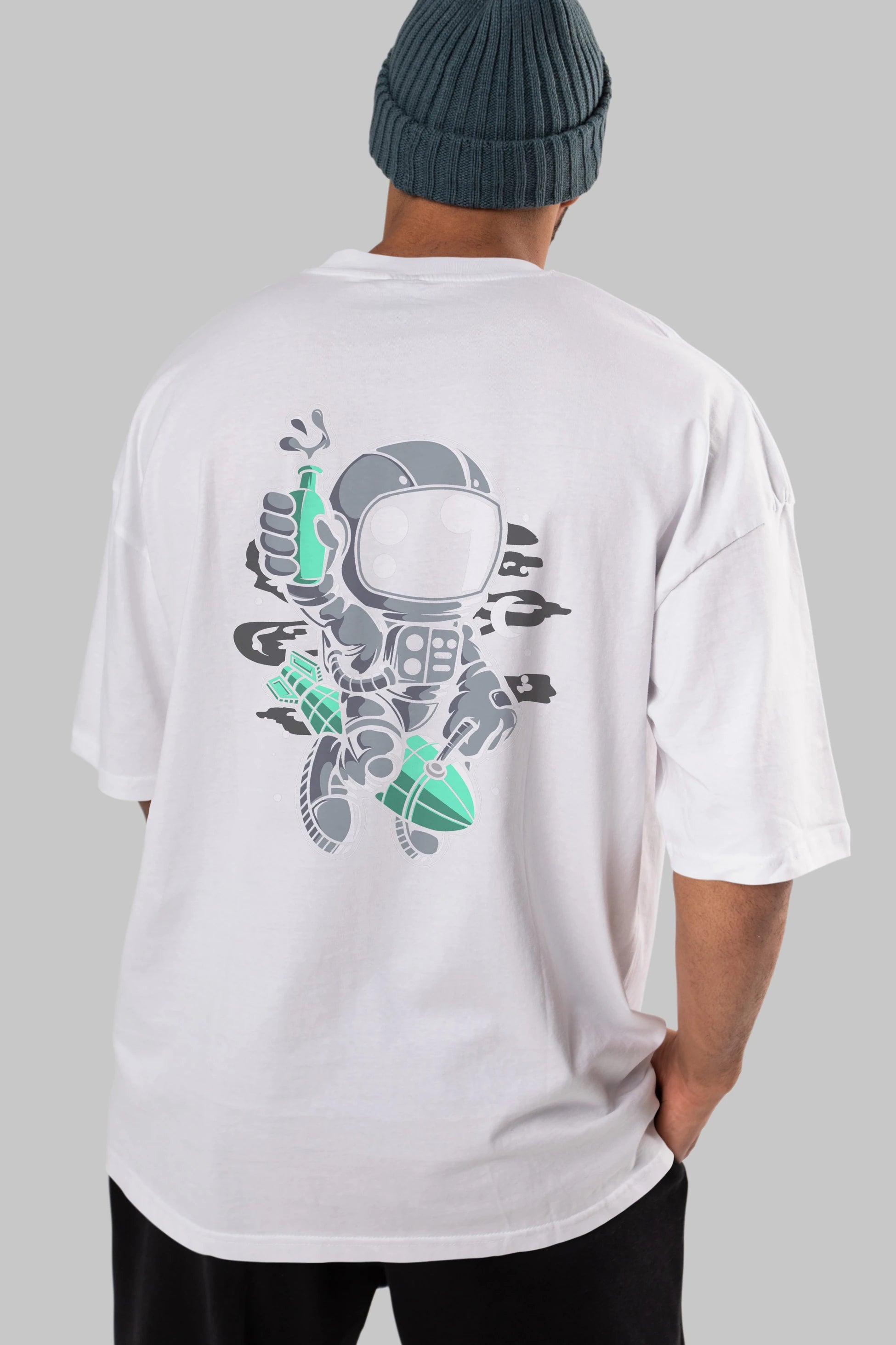 Astronaut Rocket Arka Baskılı Oversize t-shirt Erkek Kadın Unisex