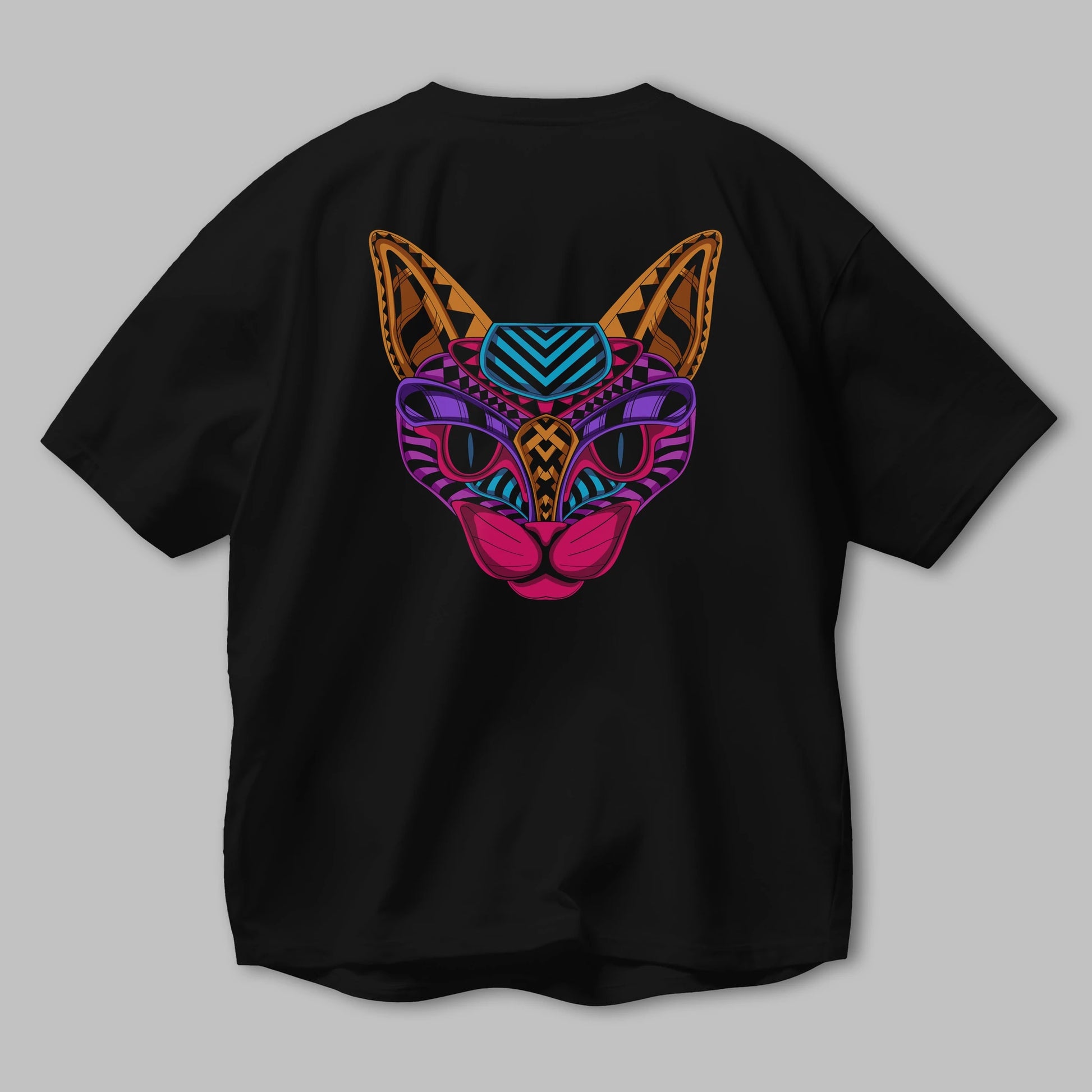Black Neon Cat Arka Baskılı Oversize t-shirt Erkek Kadın Unisex