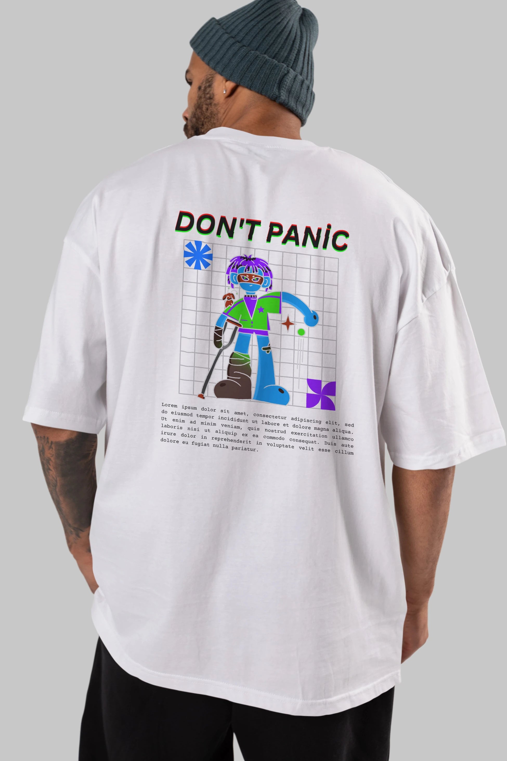Dont Panic Yazılı Arka Baskılı Oversize t-shirt Erkek Kadın Unisex