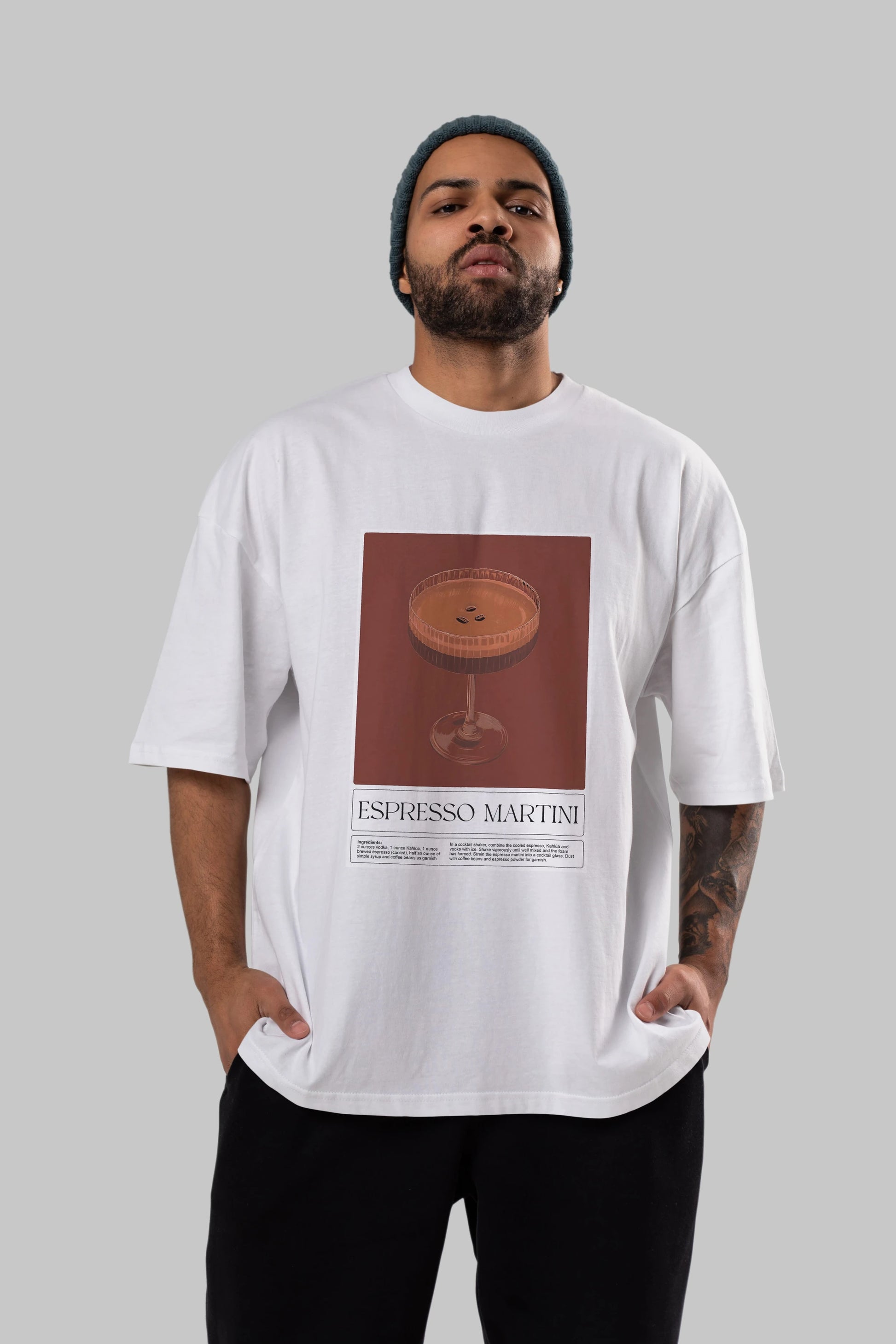 Espresso Martini Ön Baskılı Oversize t-shirt Erkek Kadın Unisex %100 Pamuk Bisiklet Yaka tişort
