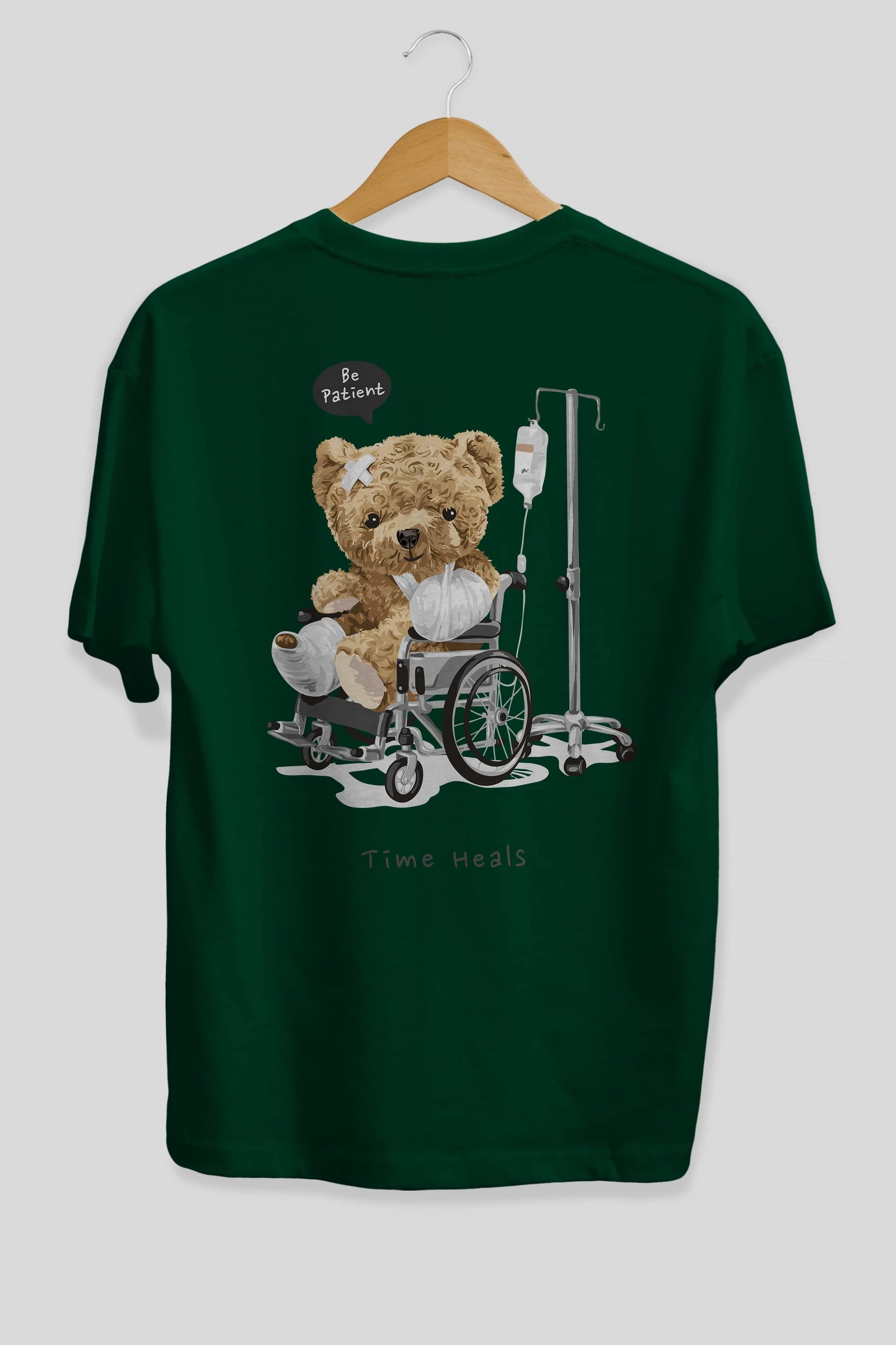 Teddy Bear Time Heals Arka Baskılı Oversize t-shirt Erkek Kadın Unisex %100 Pamuk