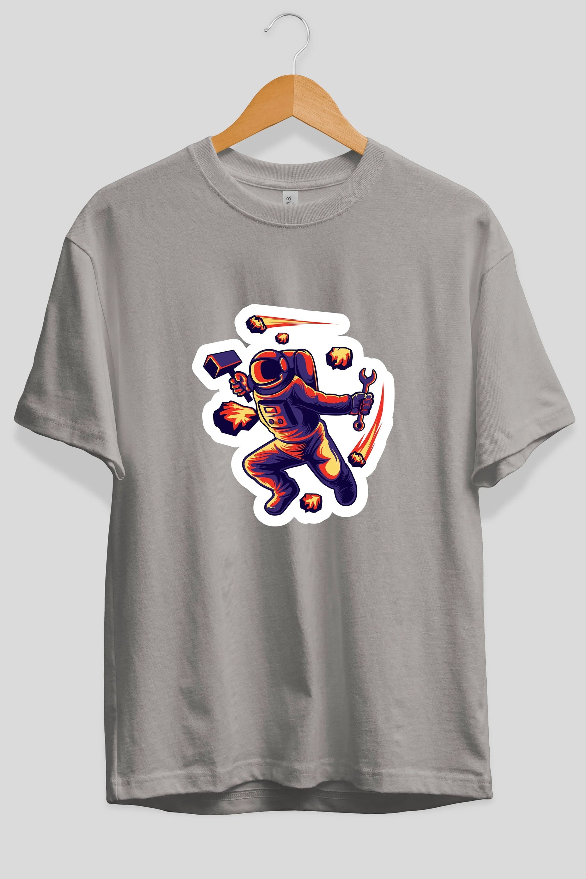 Astronaut Block Meteor Sticker Ön Baskılı Oversize t-shirt Erkek Kadın Unisex