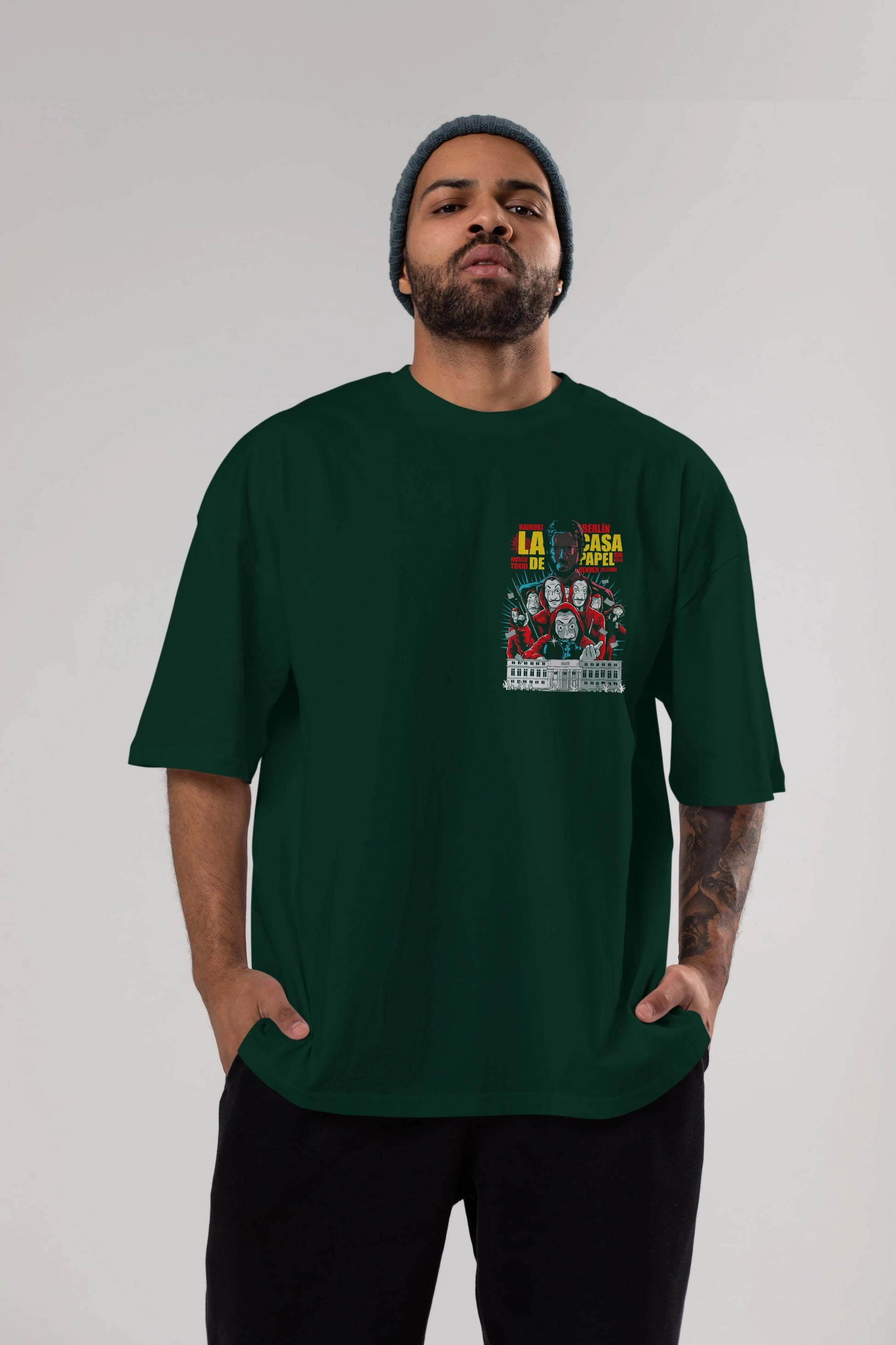 La Casa De Papel (6) Ön Sol Baskılı Oversize t-shirt Erkek Kadın Unisex %100 Pamuk Bisiklet Yaka tişort