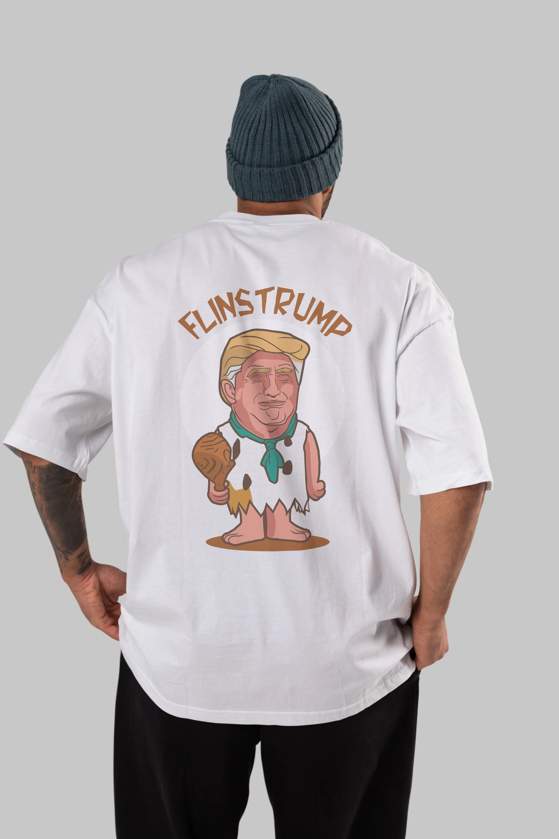Flinstrump Arka Baskılı Oversize t-shirt Erkek Kadın Unisex %100 Pamuk tişort