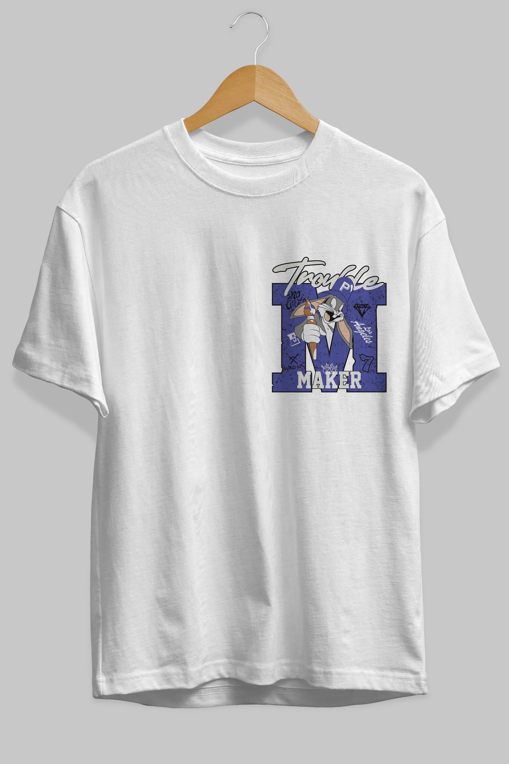 Bugs Bunny Ön Sol Baskılı Oversize t-shirt Erkek Kadın Unisex %100 Pamuk Bisiklet Yaka tişort