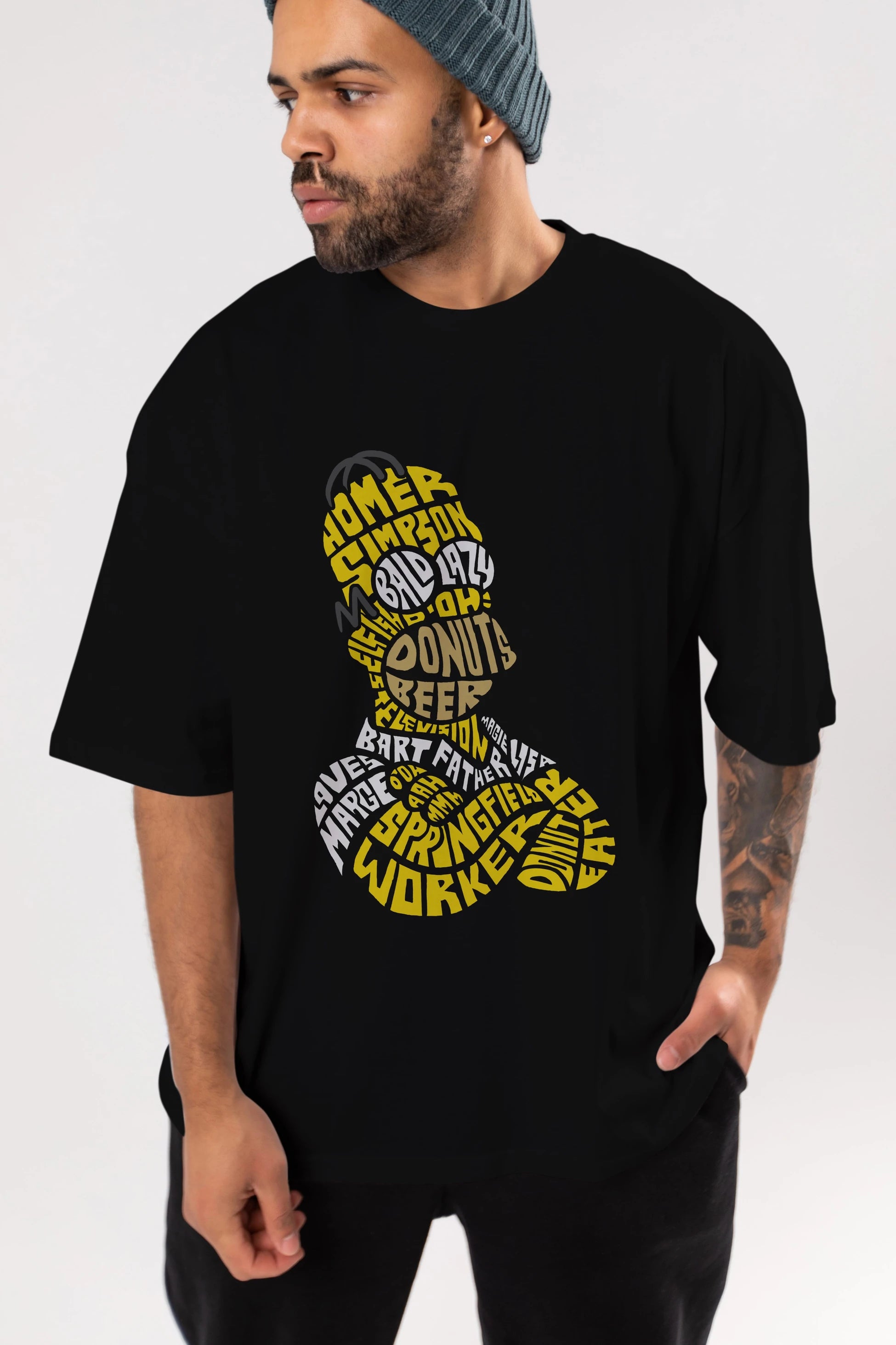 Homer Simpson Ön Baskılı Oversize t-shirt %100 pamuk Erkek Kadın Unisex