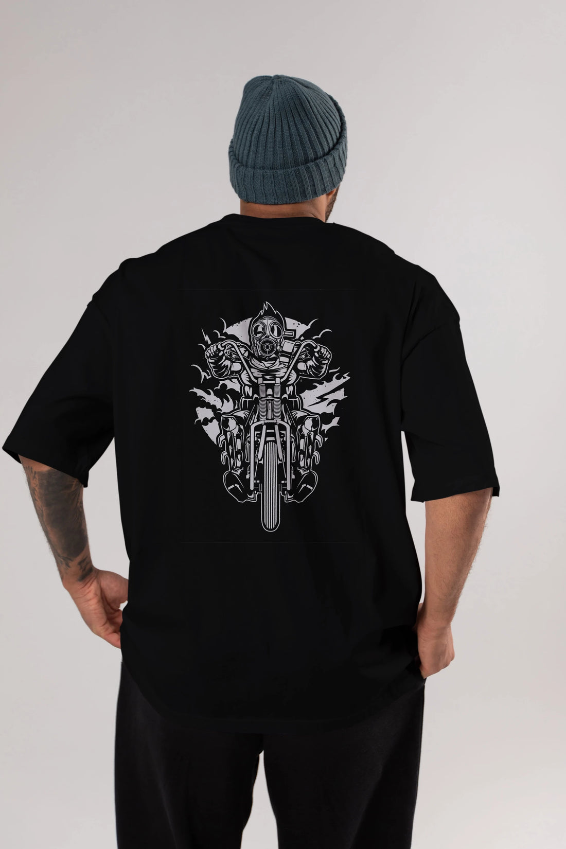 Gasmask Chopper Arka Baskılı Oversize t-shirt Erkek Kadın Unisex %100 Pamuk