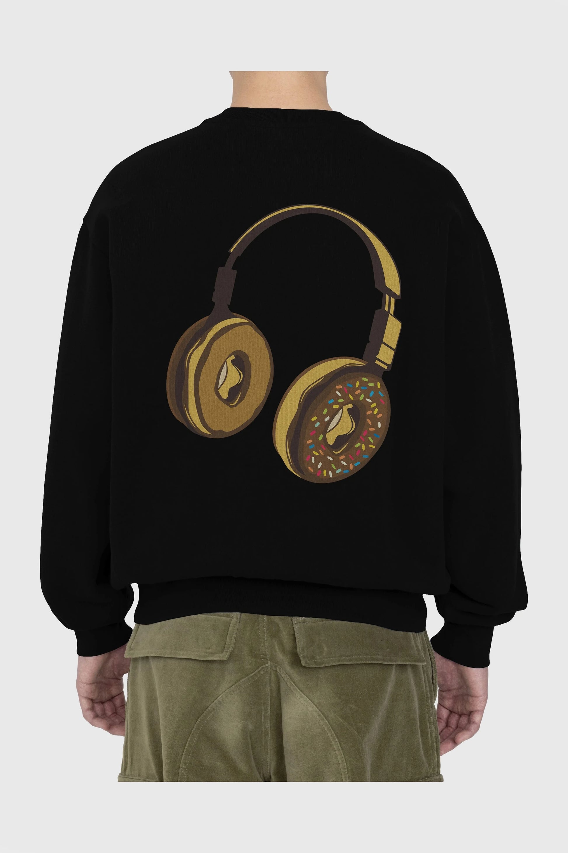 Headphone Donut Arka Baskılı Oversize Sweatshirt Erkek Kadın Unisex