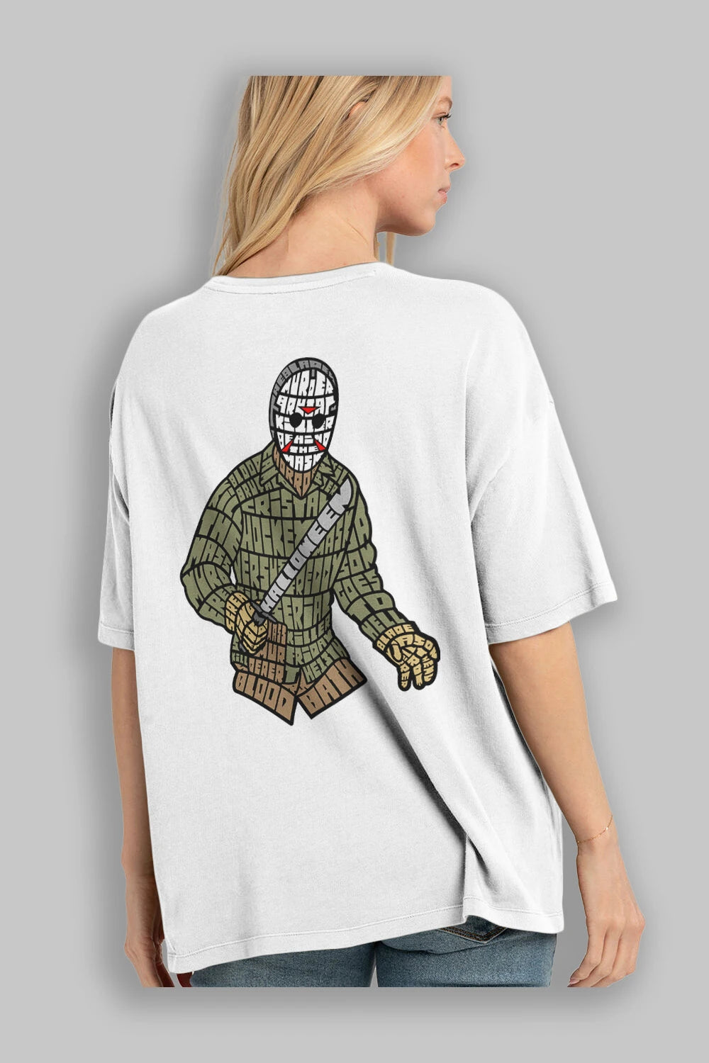 Jason Arka Baskılı Oversize t-shirt %100 pamuk Erkek Kadın Unisex