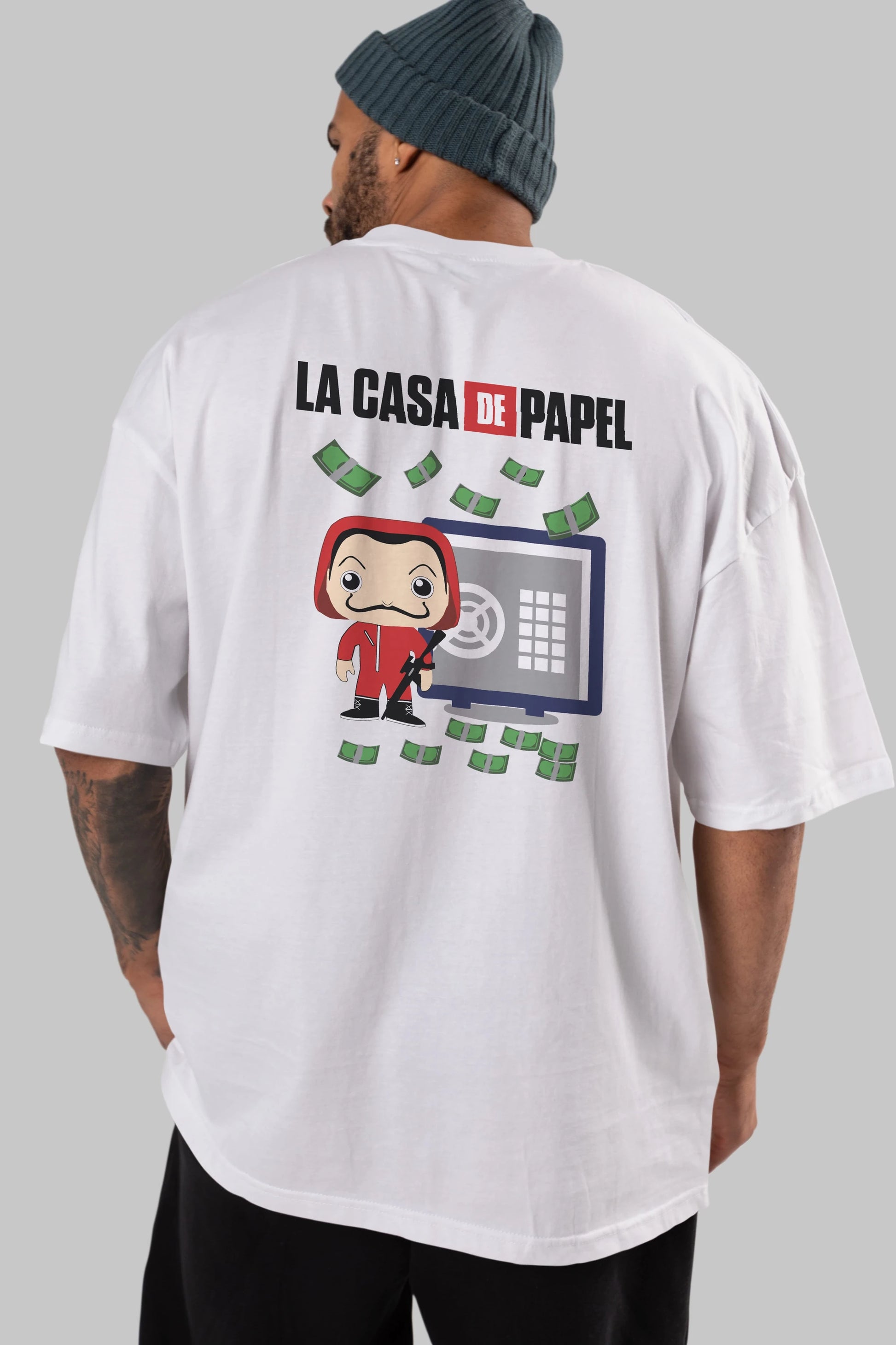 La Casa De Papel (4) Arka Baskılı Oversize t-shirt Erkek Kadın Unisex %100 Pamuk Bisiklet Yaka tişort