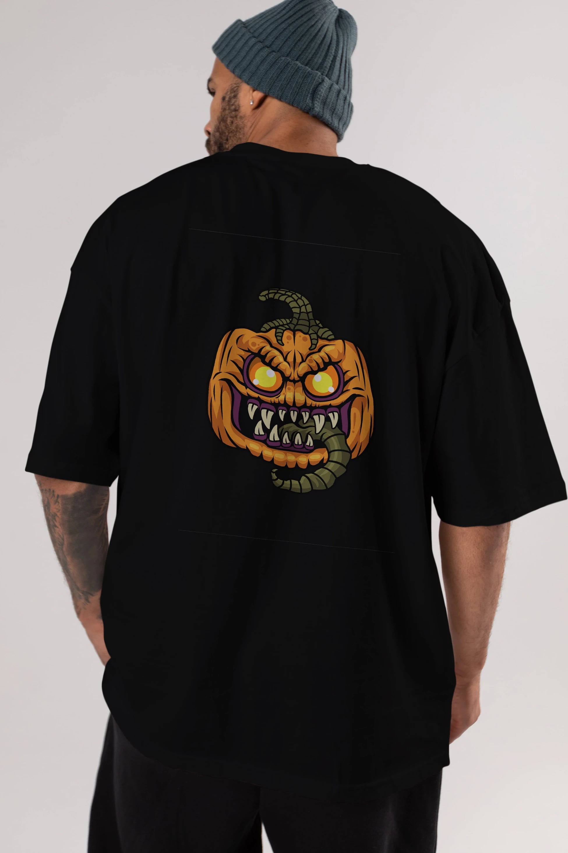 Halloween Arka Baskılı Oversize t-shirt Erkek Kadın Unisex %100 Pamuk tişort