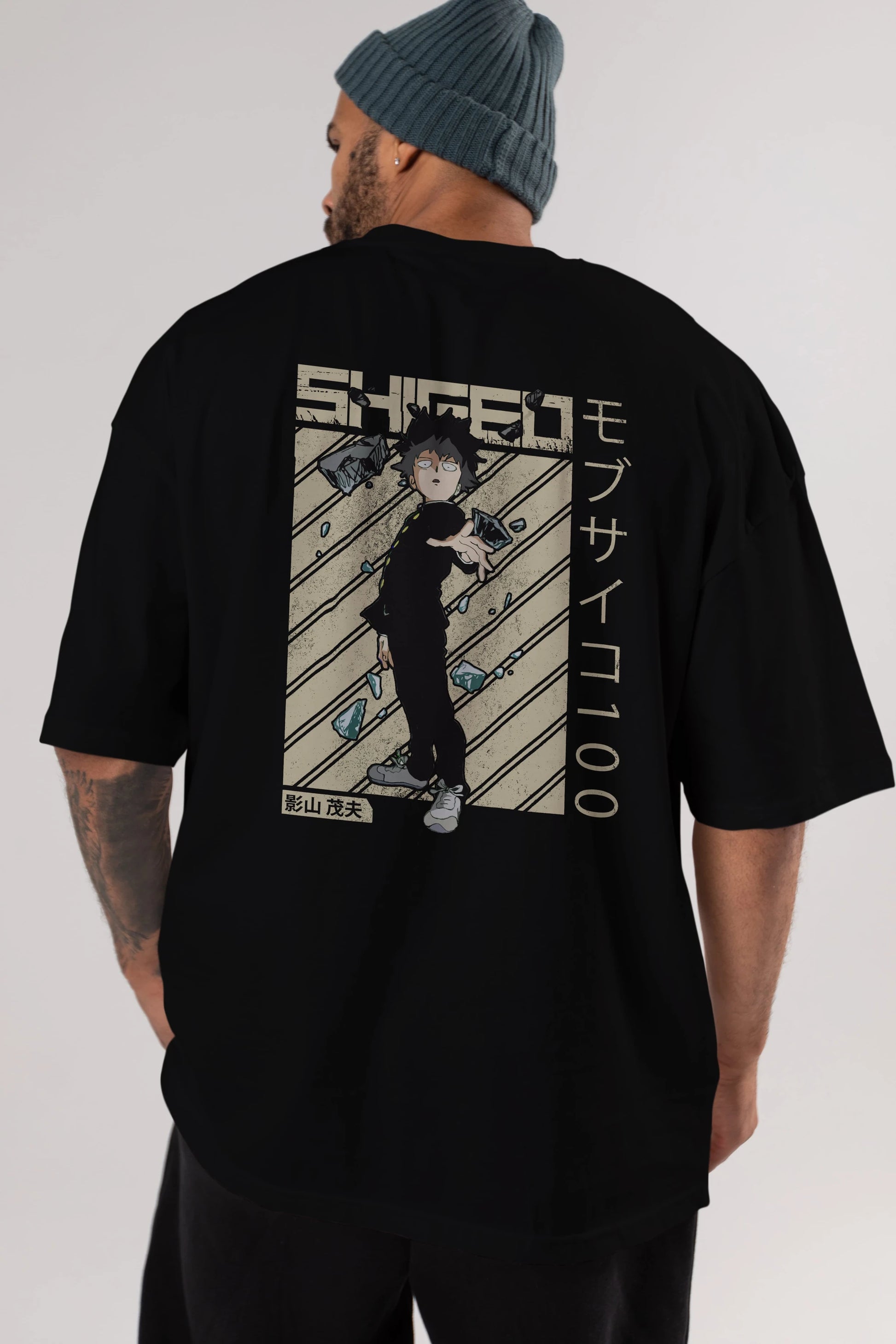 Shigeo Kageyama 3 Anime Arka Baskılı Oversize t-shirt Erkek Kadın Unisex