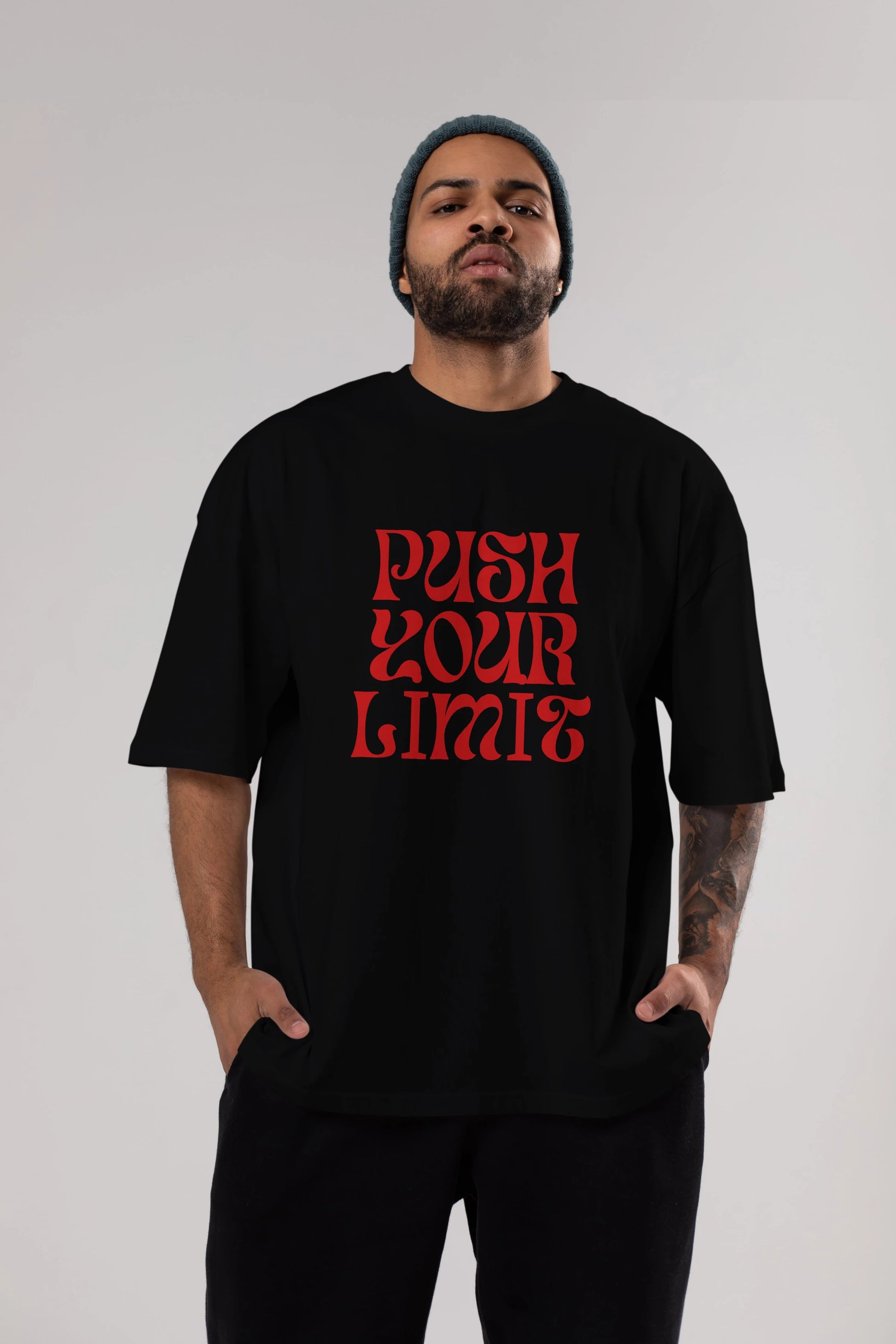 Push Your Limit Yazılı 2 Ön Baskılı Oversize t-shirt Erkek Kadın Unisex