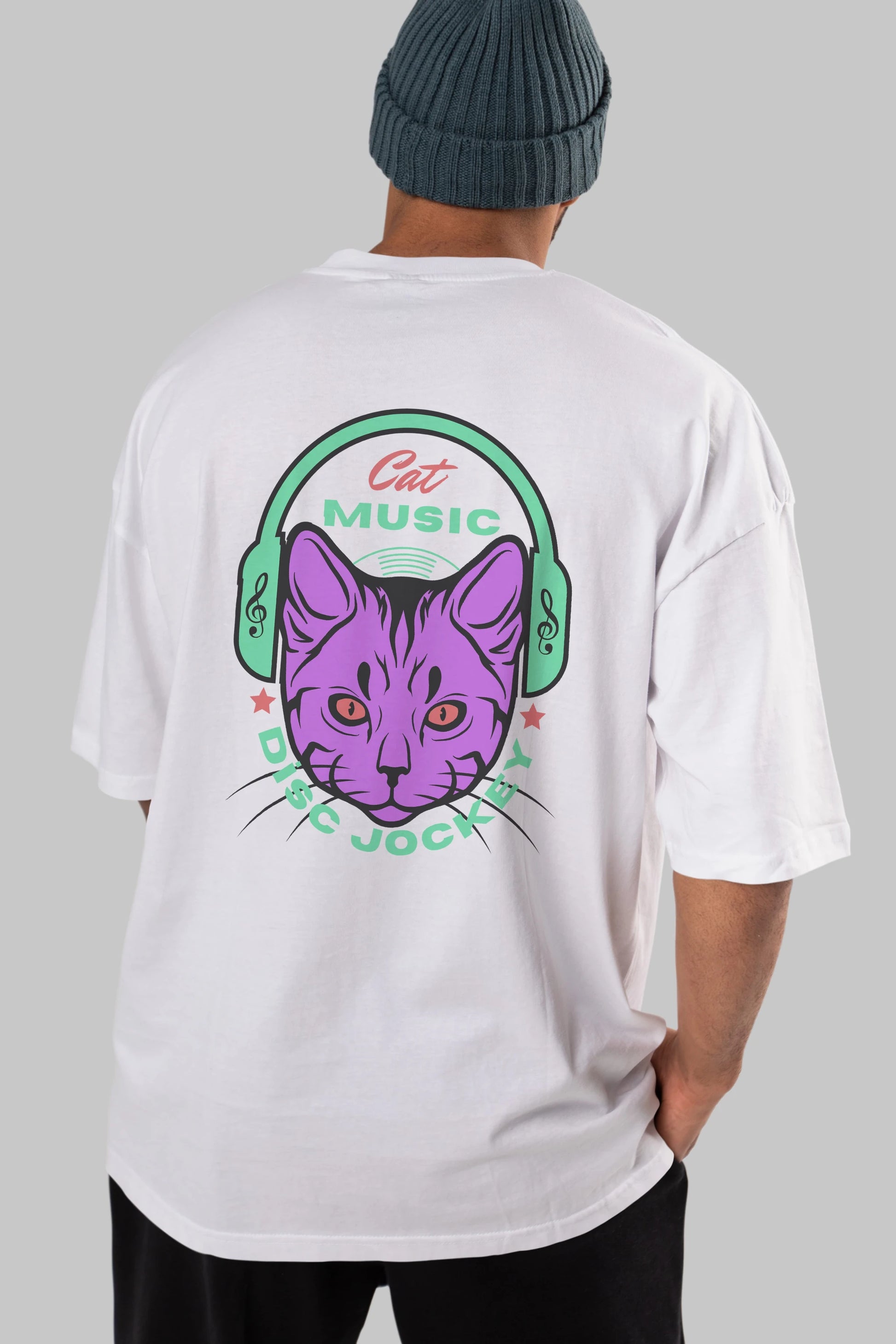 Cat Music Arka Baskılı Oversize t-shirt Erkek Kadın Unisex