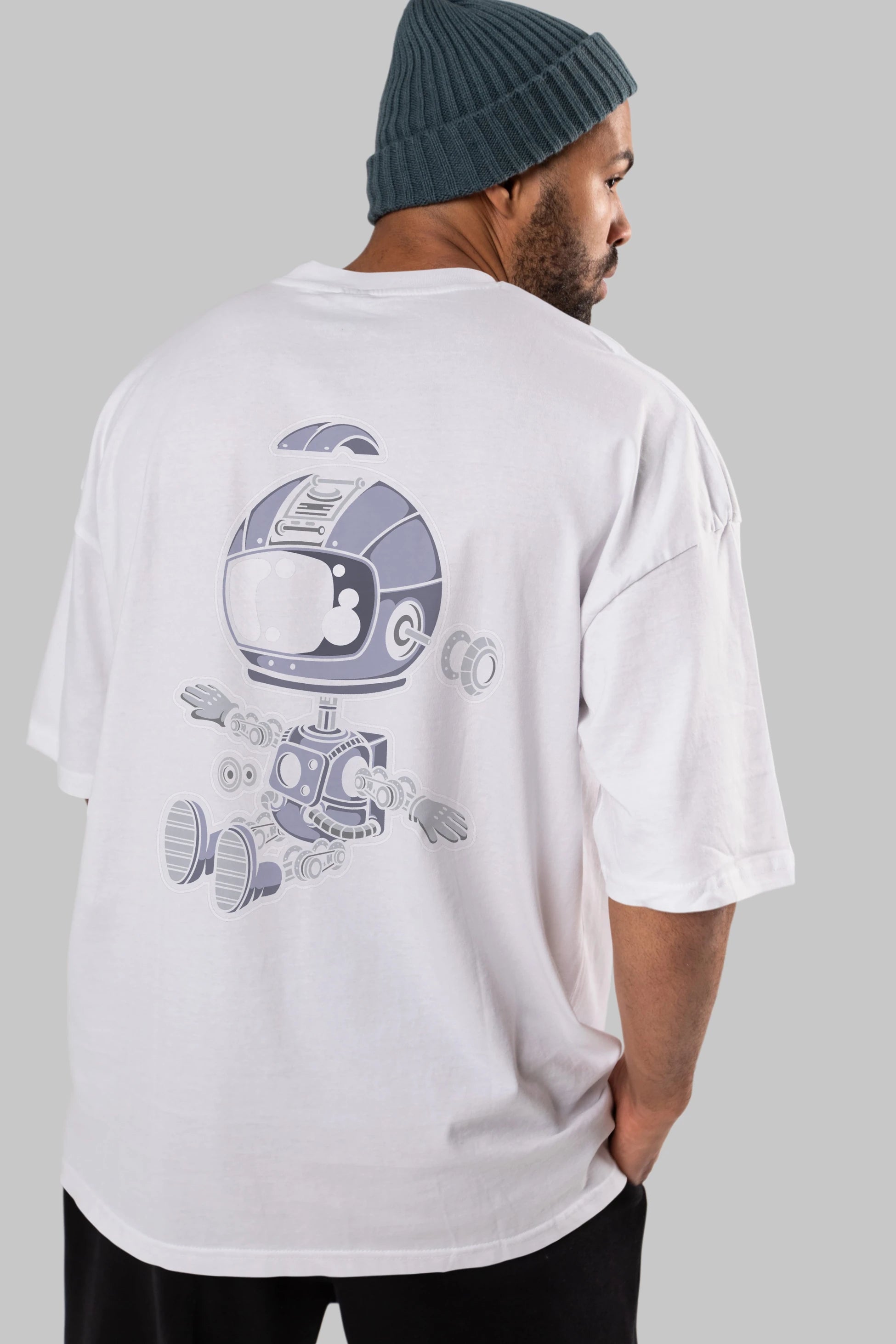 Astronaut Robot Arka Baskılı Oversize t-shirt Erkek Kadın Unisex