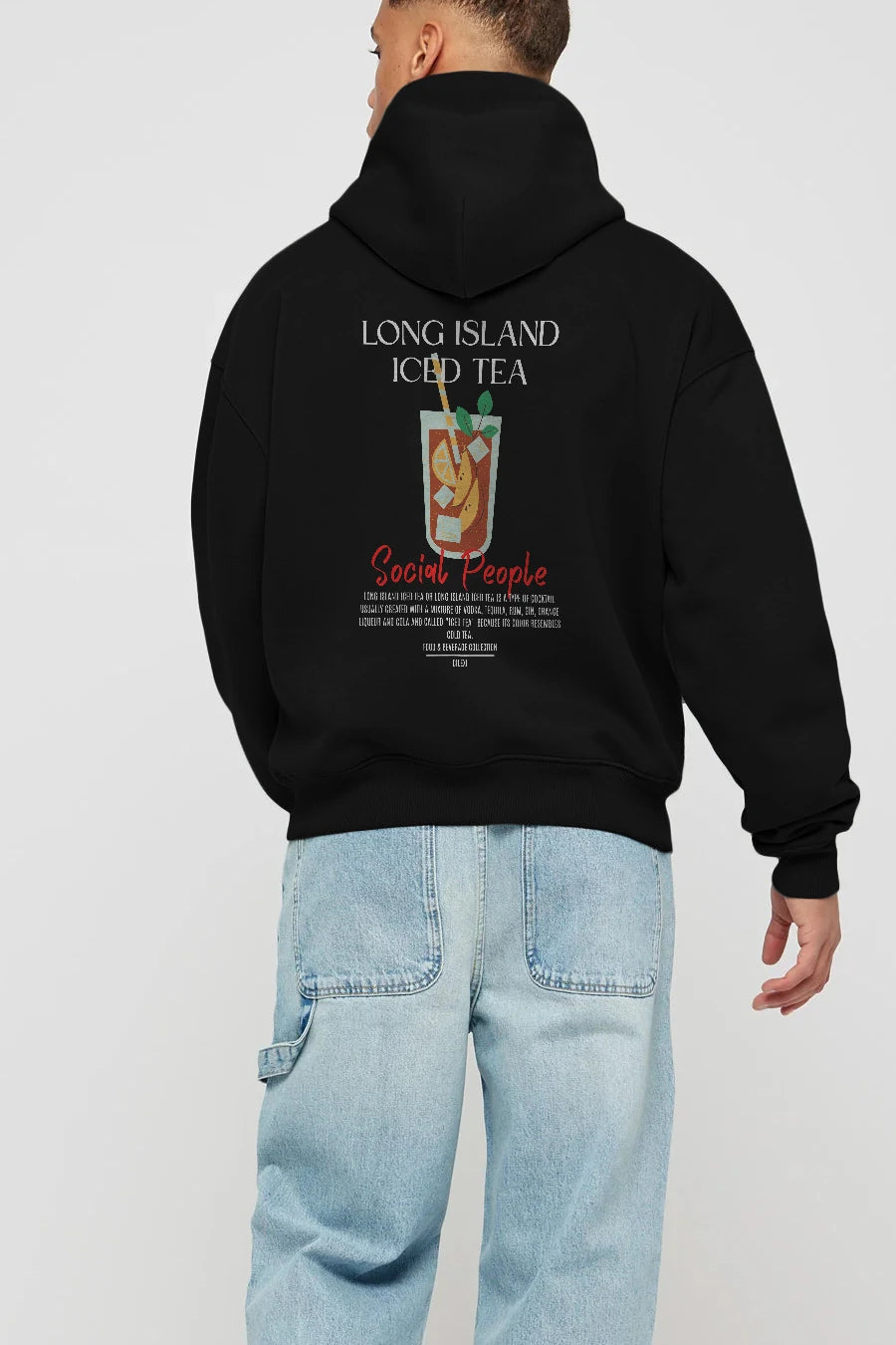 Long Island iced tea Kokteyl Arka Baskılı Hoodie Oversize Kapüşonlu Sweatshirt Erkek Kadın