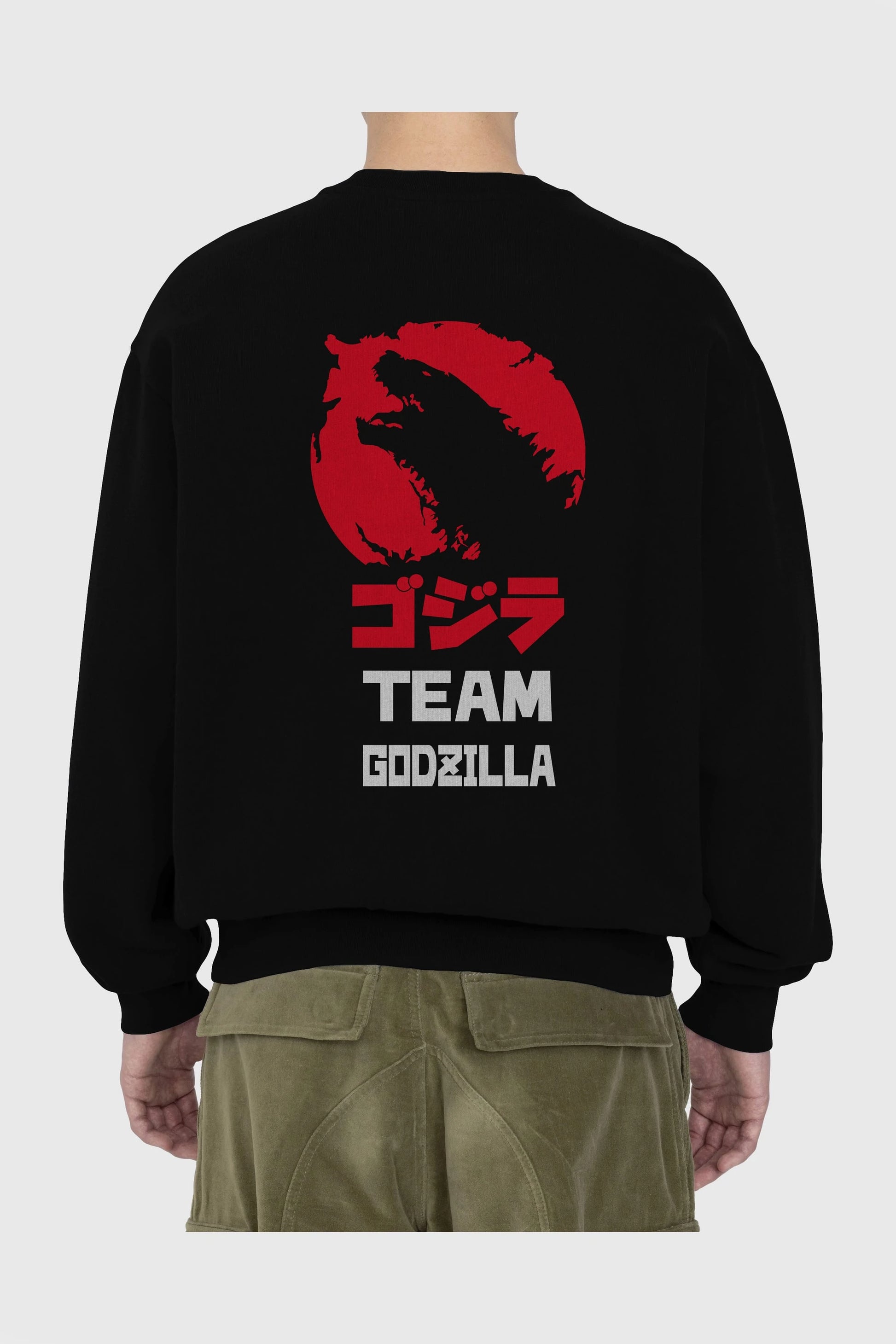Team Godzilla Arka Baskılı Oversize Sweatshirt Erkek Kadın Unisex
