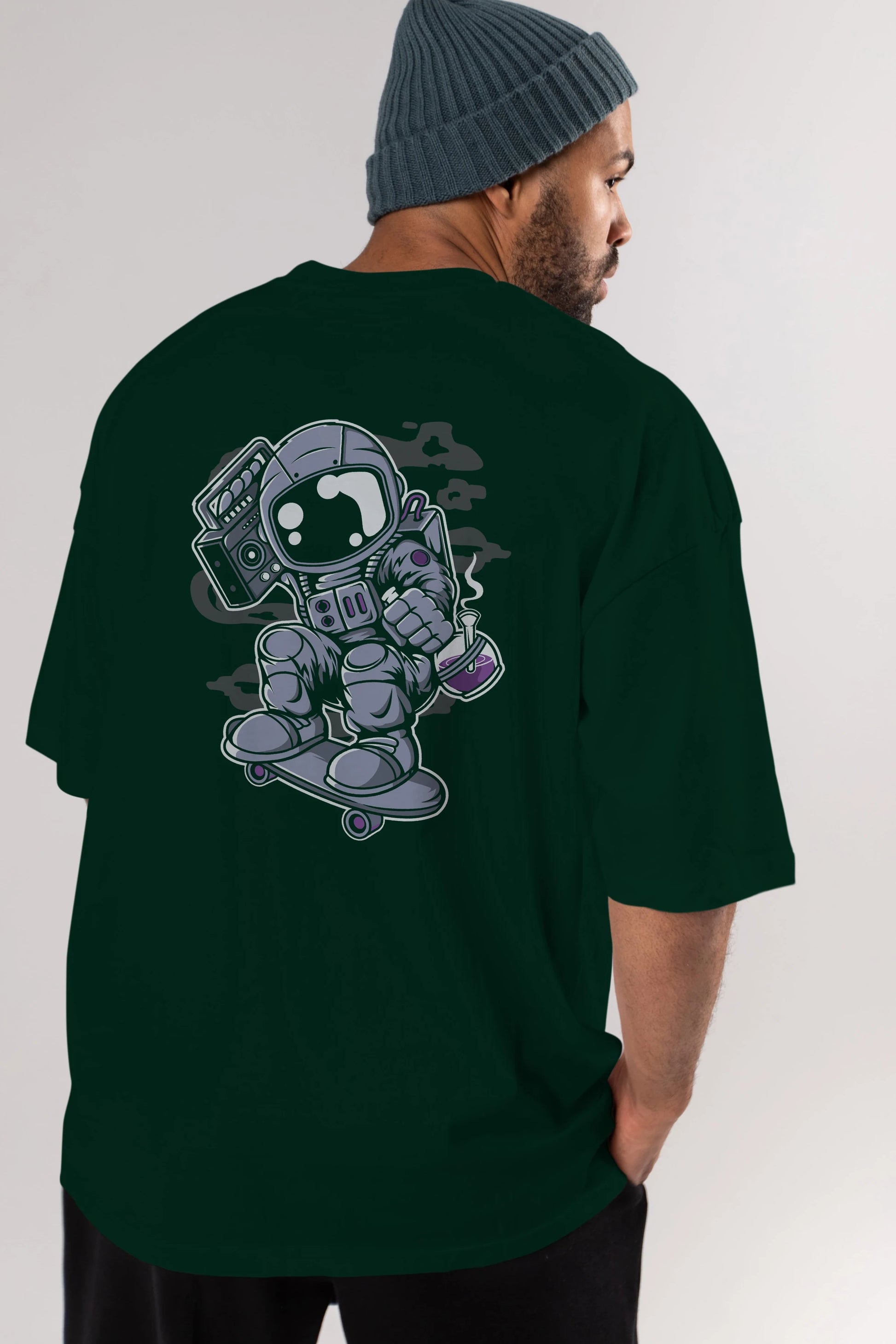 Astroanut Skater Boombox Arka Baskılı Oversize t-shirt Erkek Kadın Unisex