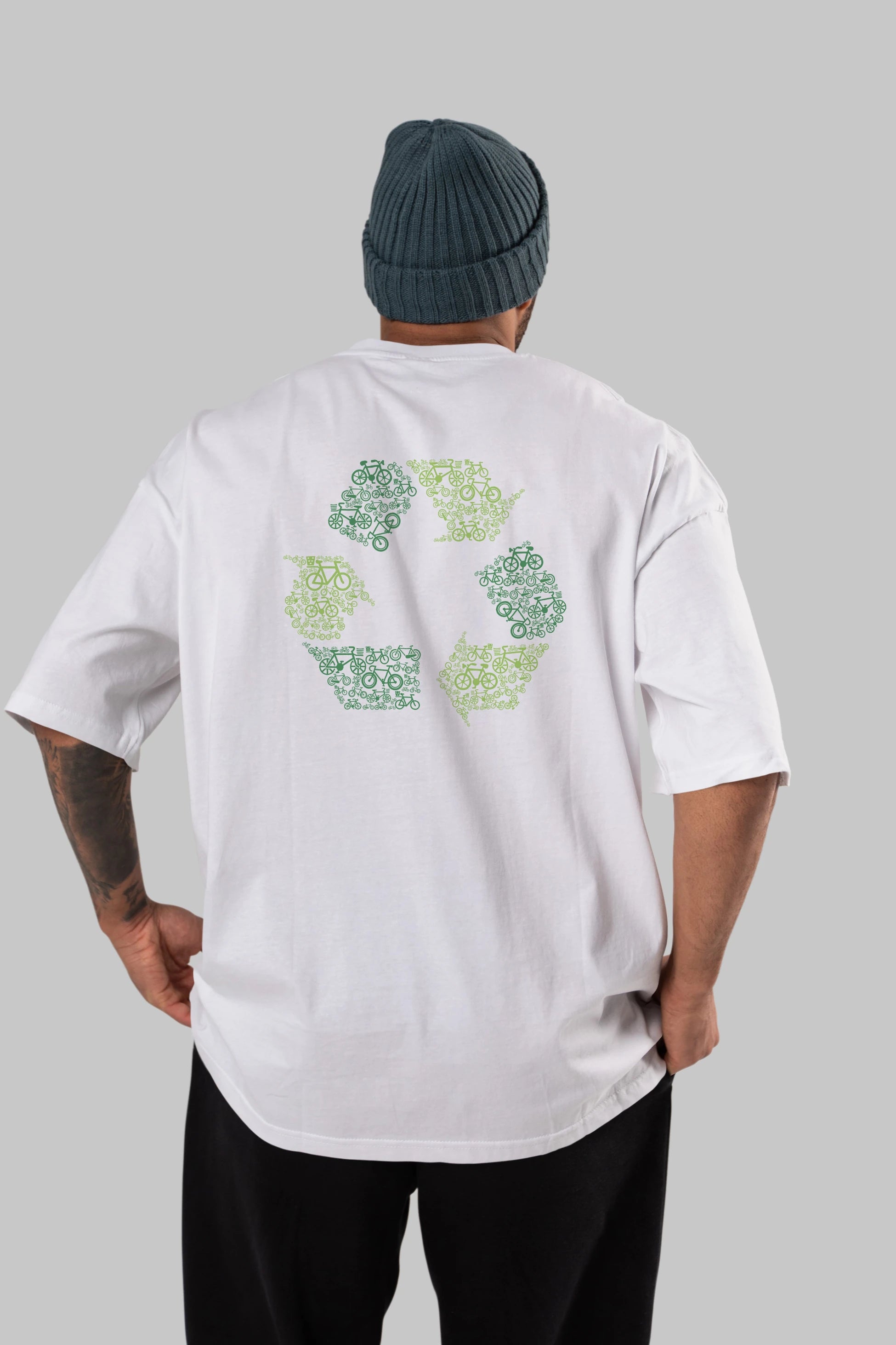 Recycling Arka Baskılı Oversize t-shirt %100 pamuk Erkek Kadın Unisex