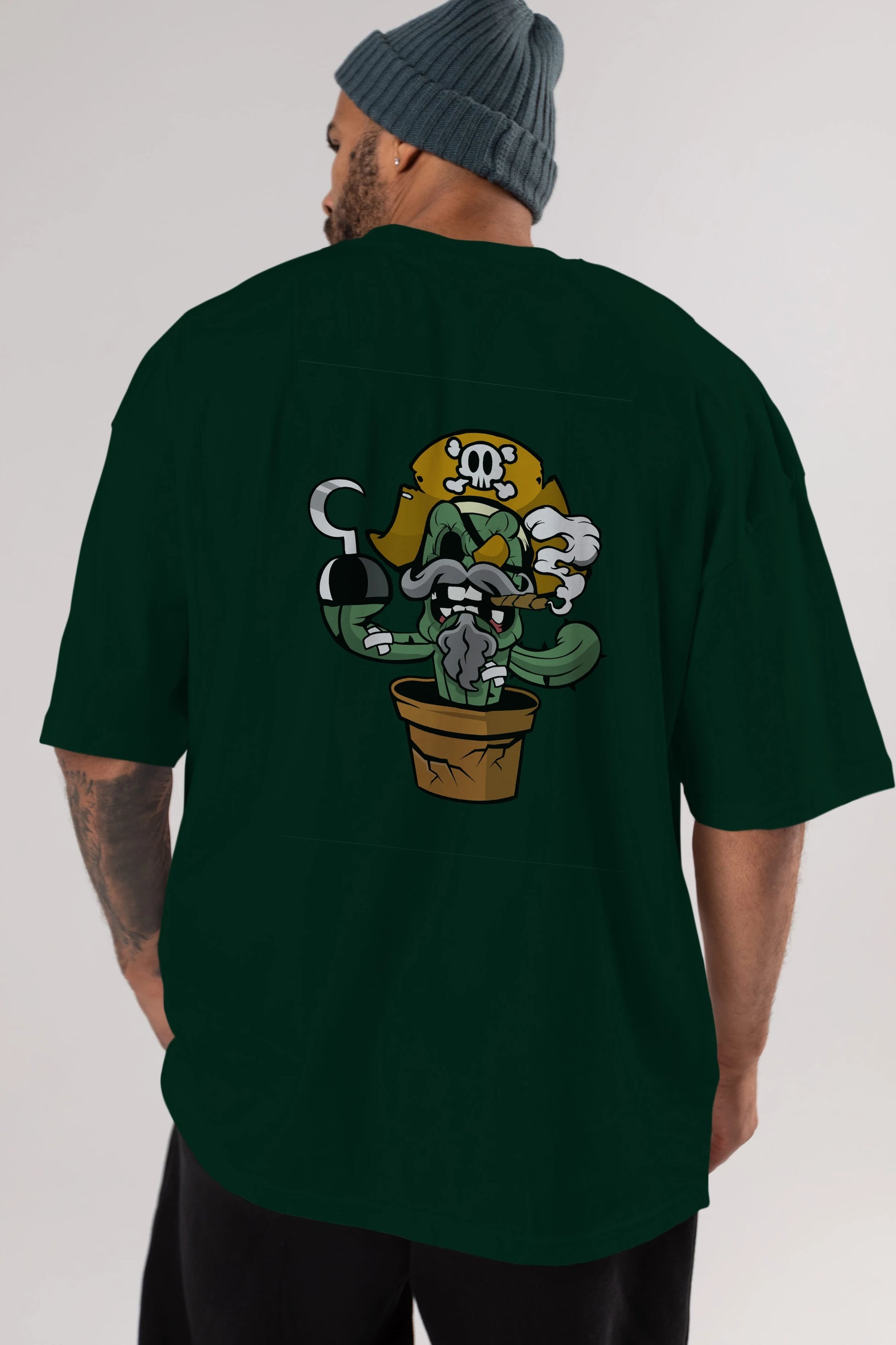 Pirate Cactus Arka Baskılı Oversize t-shirt Erkek Kadın Unisex %100 Pamuk tişort