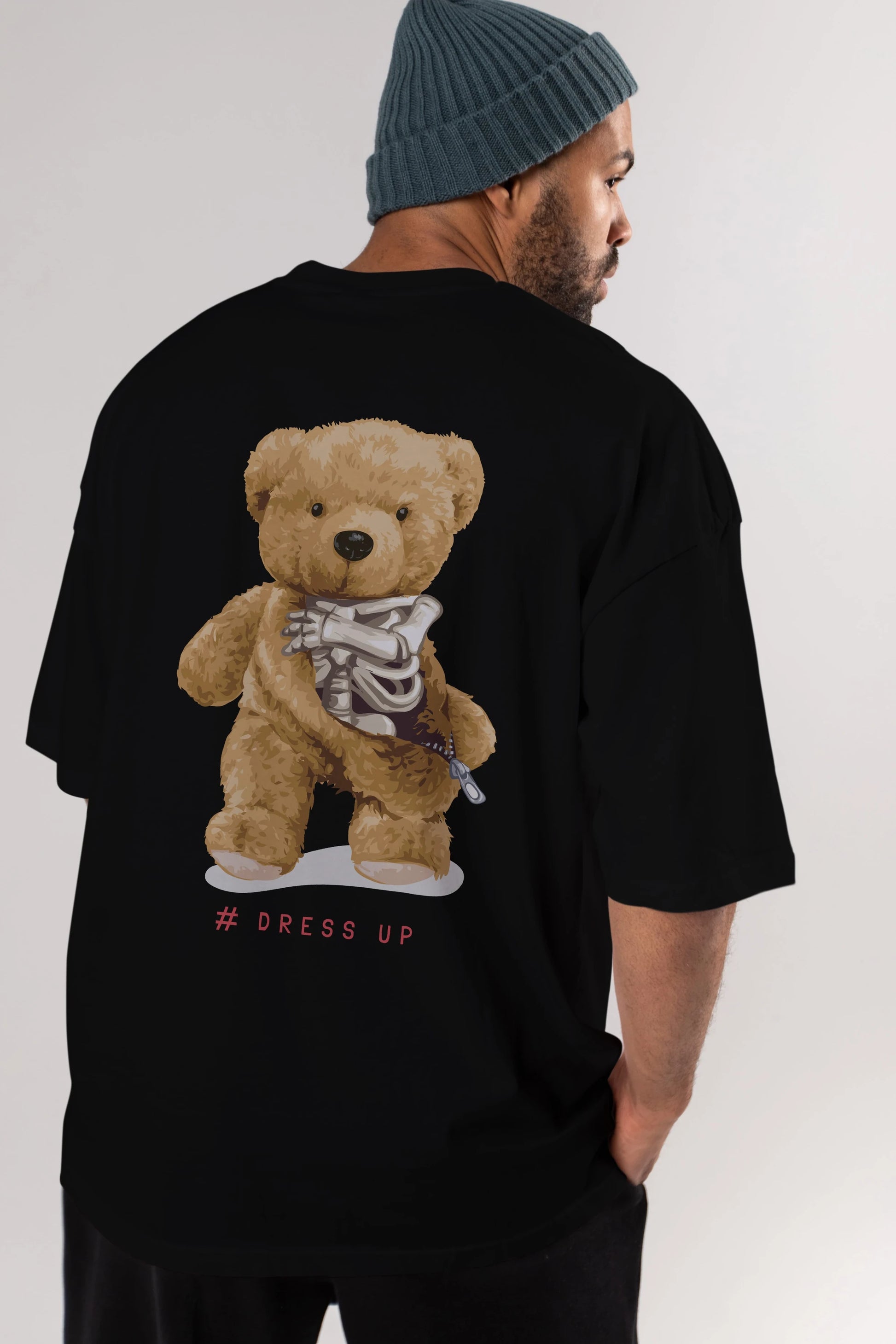 Teddy Bear Dress Up Arka Baskılı Oversize t-shirt Erkek Kadın Unisex %100 Pamuk