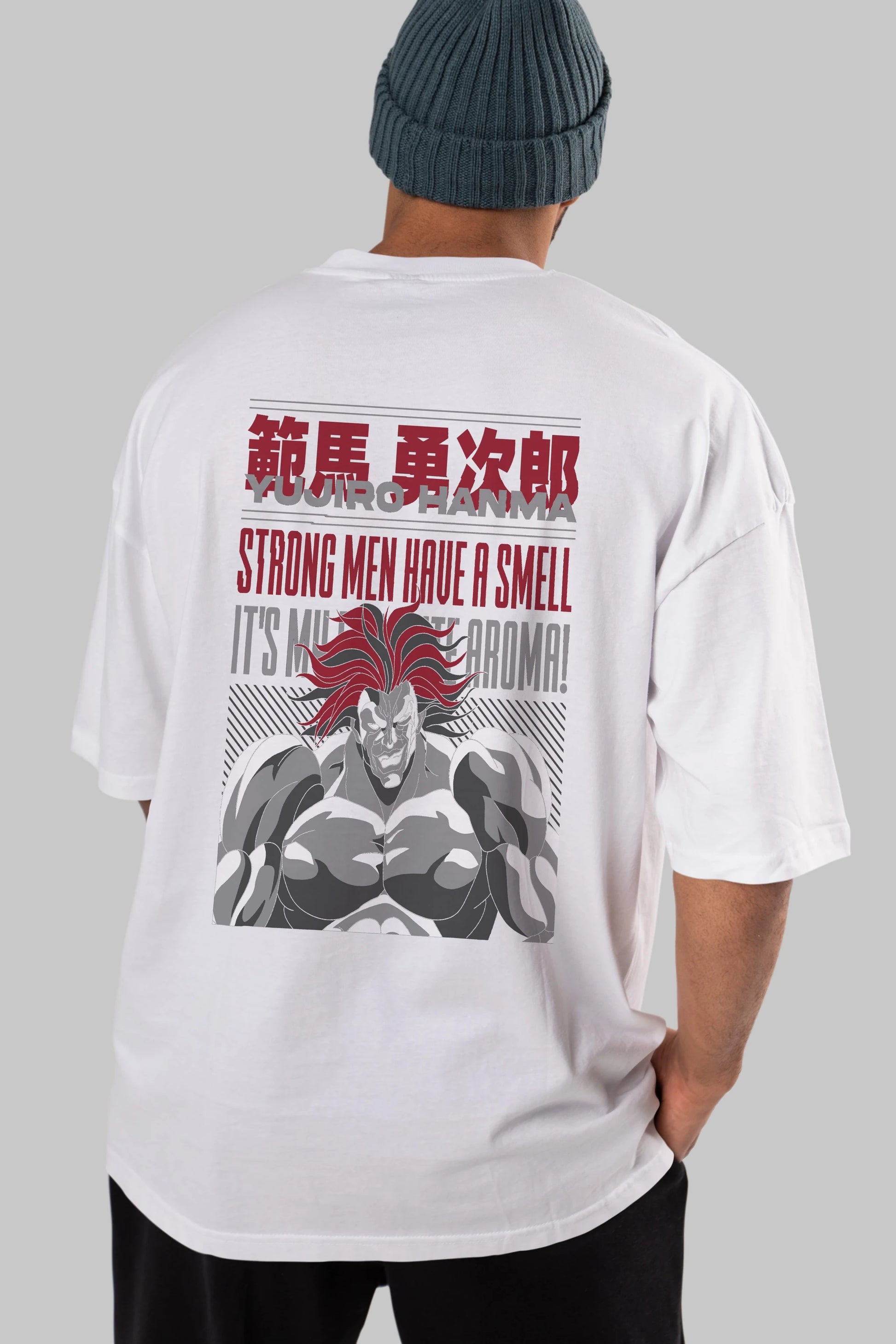 YUJIRO HANMA Anime Arka Baskılı Oversize t-shirt Erkek Kadın Unisex