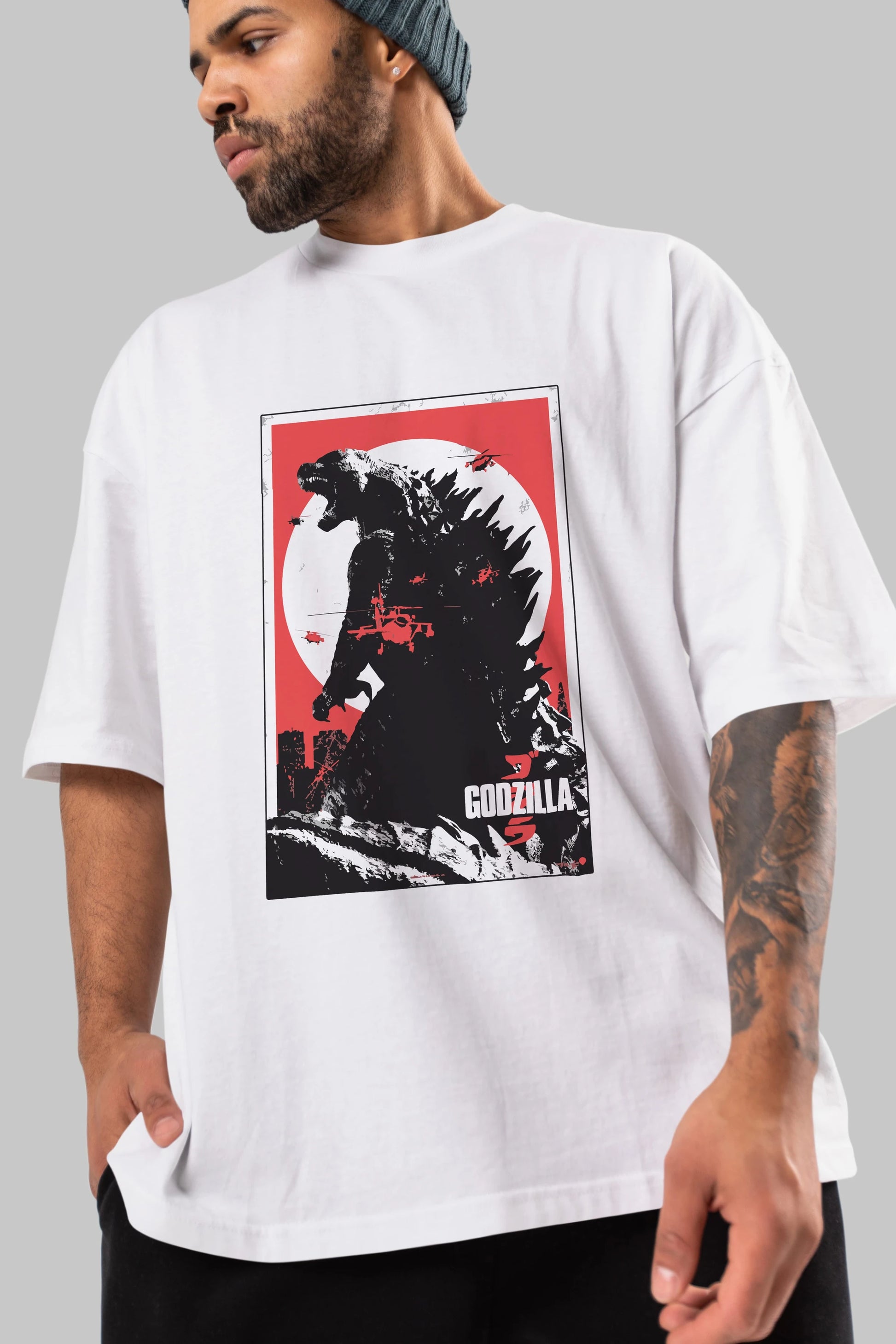 Godzilla (2) Ön Baskılı Oversize t-shirt Erkek Kadın Unisex %100 Pamuk Bisiklet Yaka tişort