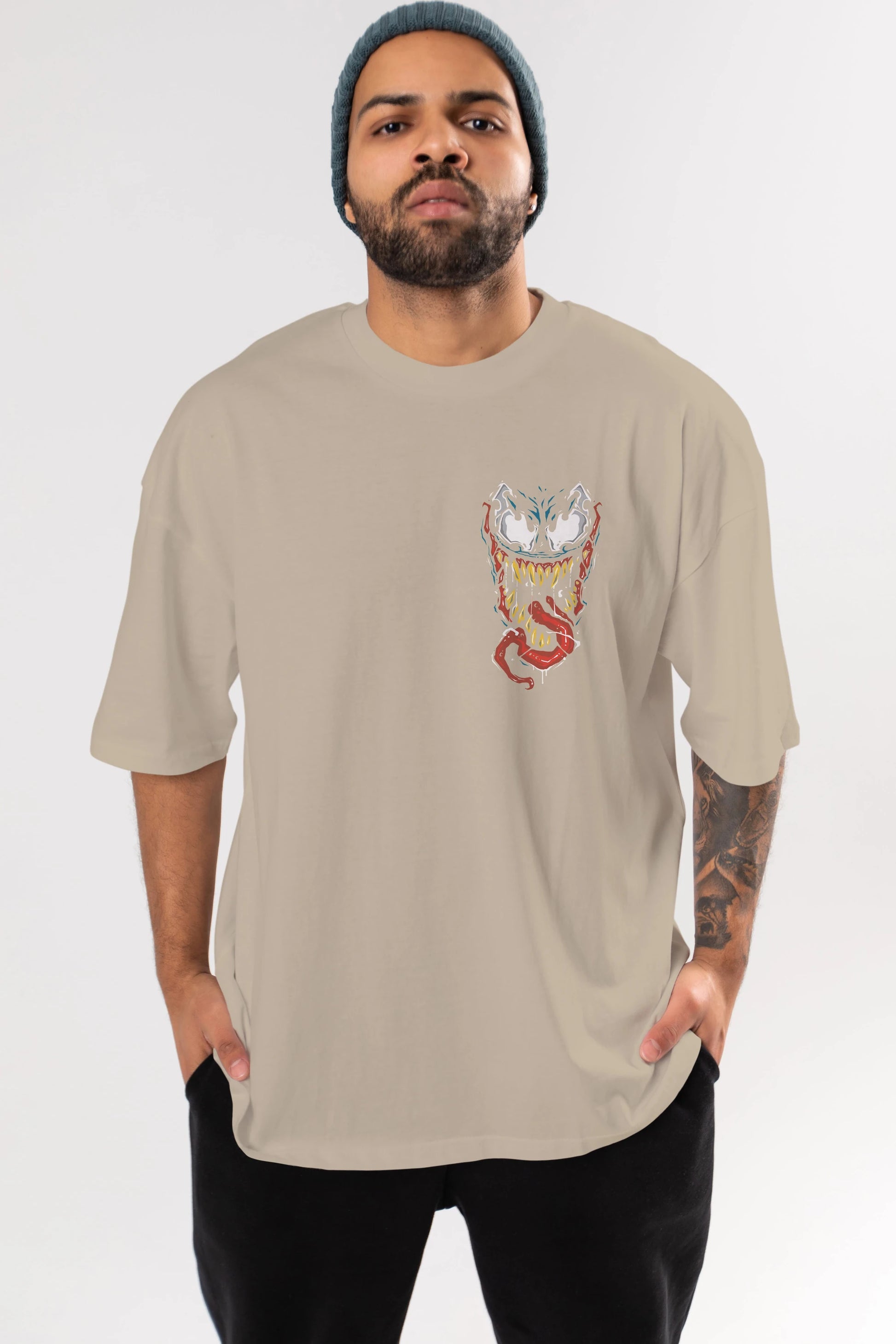 Venom (15) Ön Sol Baskılı Oversize t-shirt Erkek Kadın Unisex %100 Pamuk Bisiklet Yaka tişort